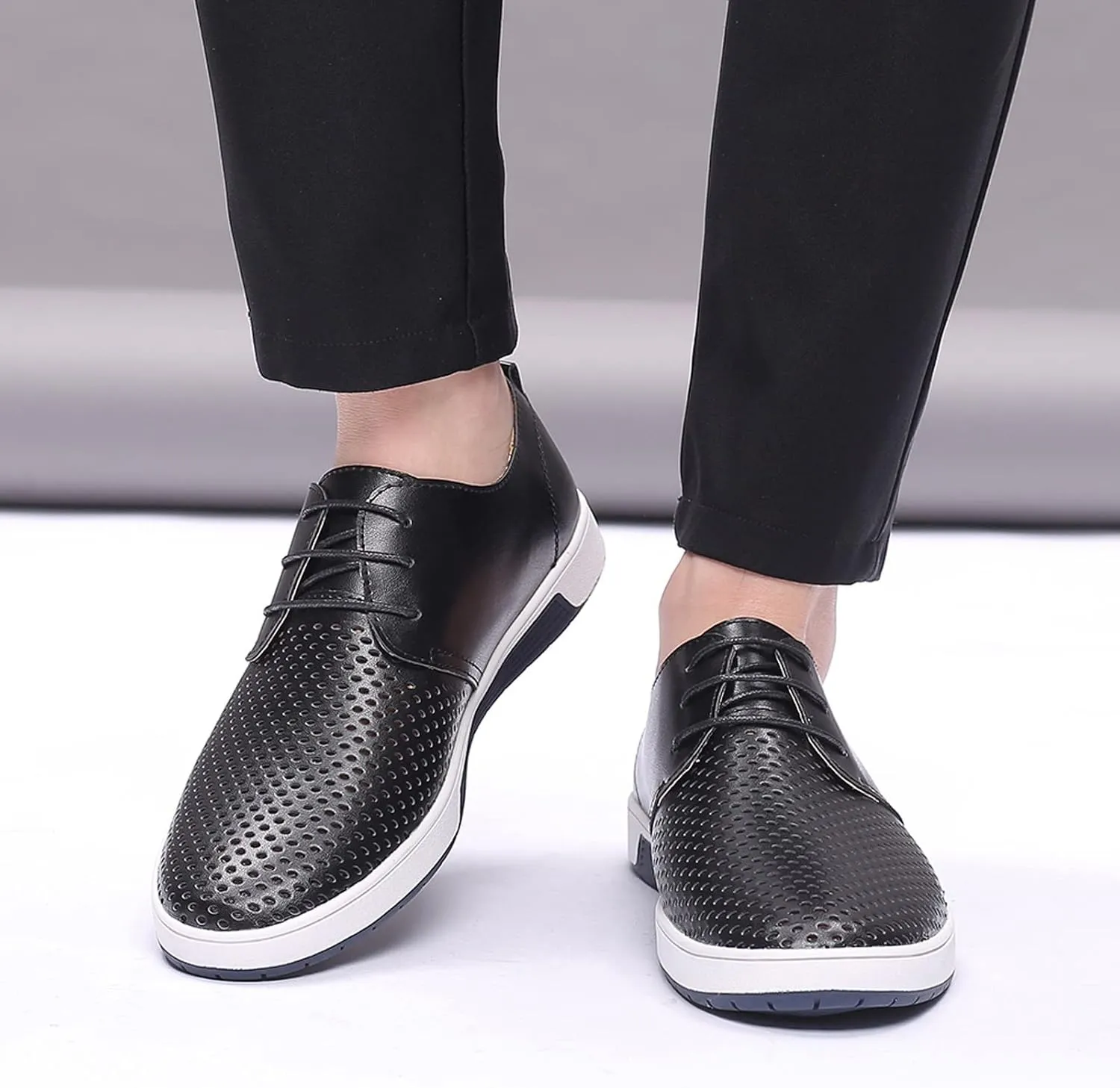 Dress Shoe Men Slip On Summer Style Men's Breathable Comfortable Business Lace Up Leisure Hollow Solid Leather Shoes Wingtip Oxfords Shoes Men