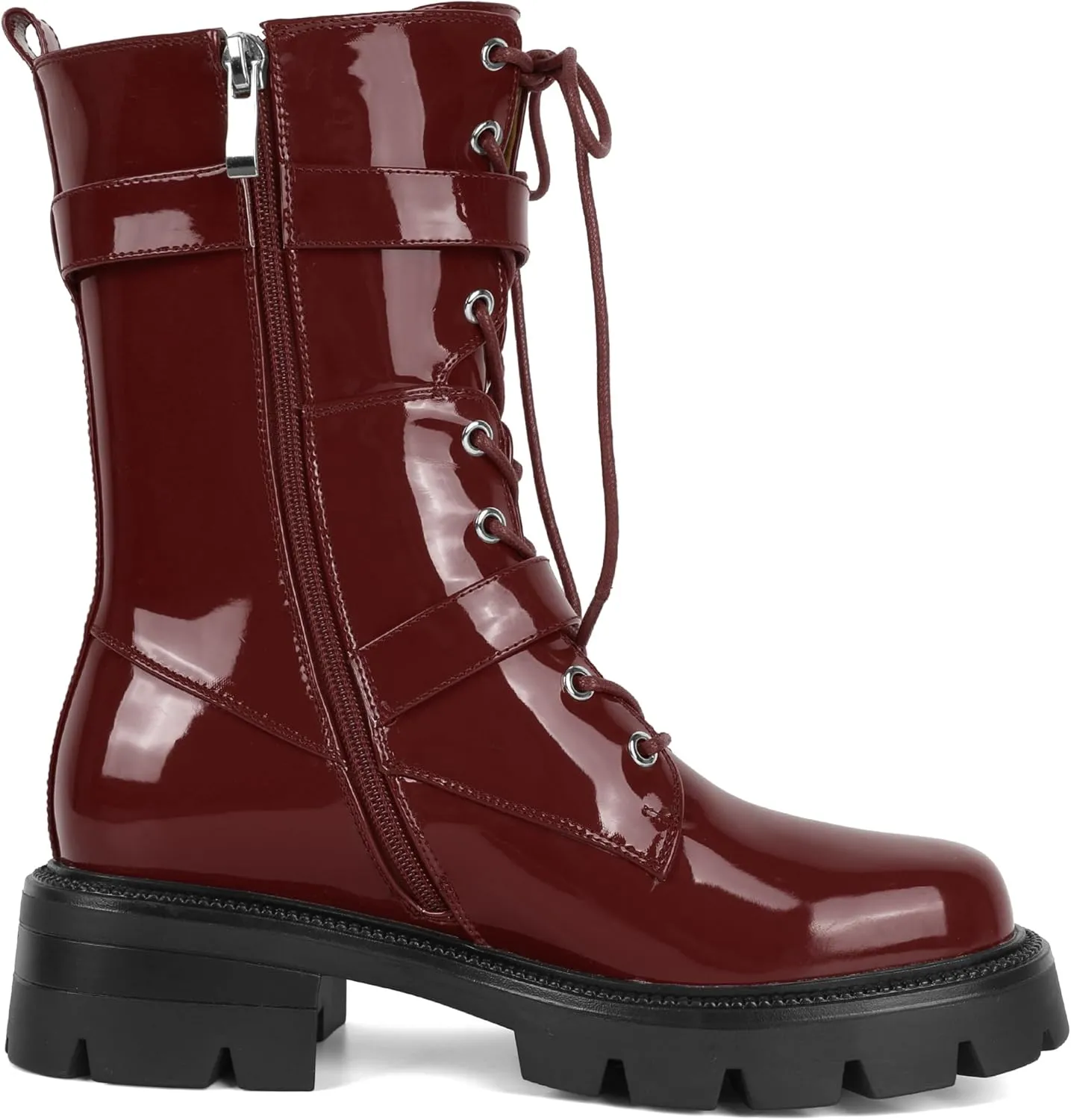 Eldof Women's Combat Boots Ankle Booties Lace Up Platform Lug Sole Chunky Low Heel Buckle Goth Motorcycle Boots for Women Side Zipper 2 Inches