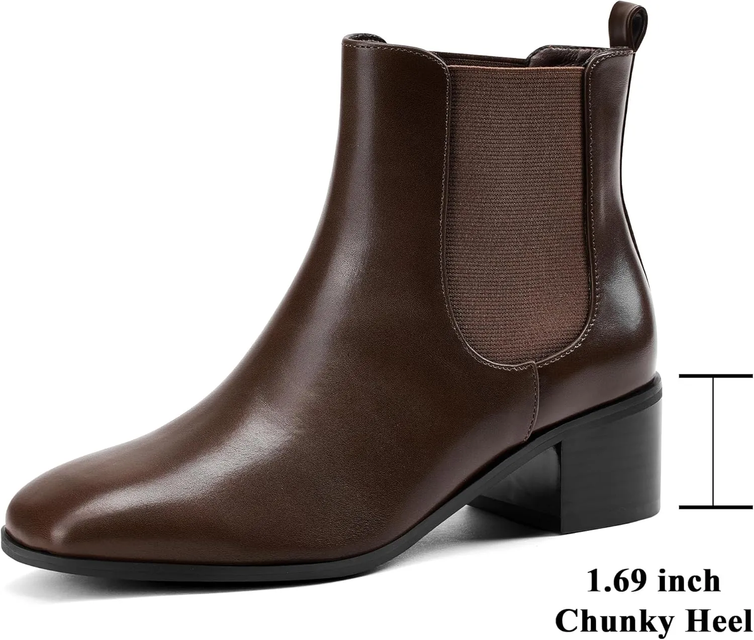 Elisabet Tang Women's Chunky Heel Chelsea Boots,2 Inch Fashion Square Toe Low Block Heel Ankle Booties Slip On Elastic Fall Booties Shoes