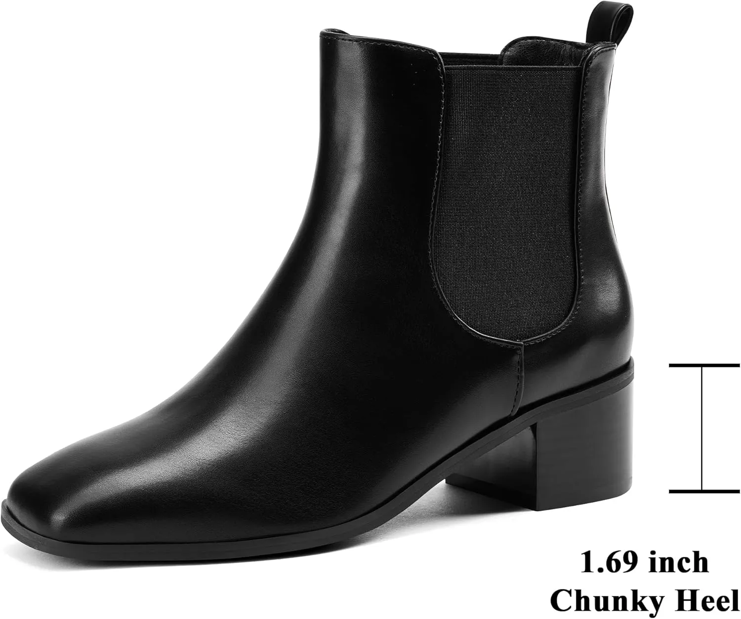 Elisabet Tang Women's Chunky Heel Chelsea Boots,2 Inch Fashion Square Toe Low Block Heel Ankle Booties Slip On Elastic Fall Booties Shoes