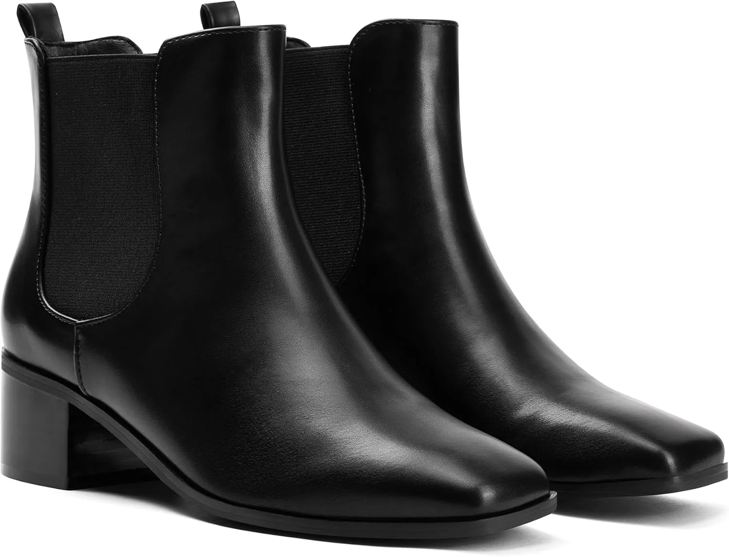 Elisabet Tang Women's Chunky Heel Chelsea Boots,2 Inch Fashion Square Toe Low Block Heel Ankle Booties Slip On Elastic Fall Booties Shoes