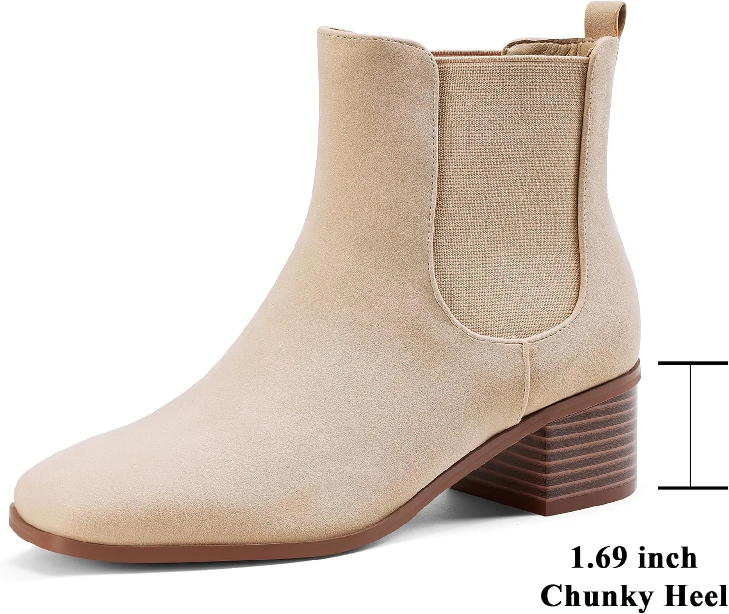 Elisabet Tang Women's Chunky Heel Chelsea Boots,2 Inch Fashion Square Toe Low Block Heel Ankle Booties Slip On Elastic Fall Booties Shoes