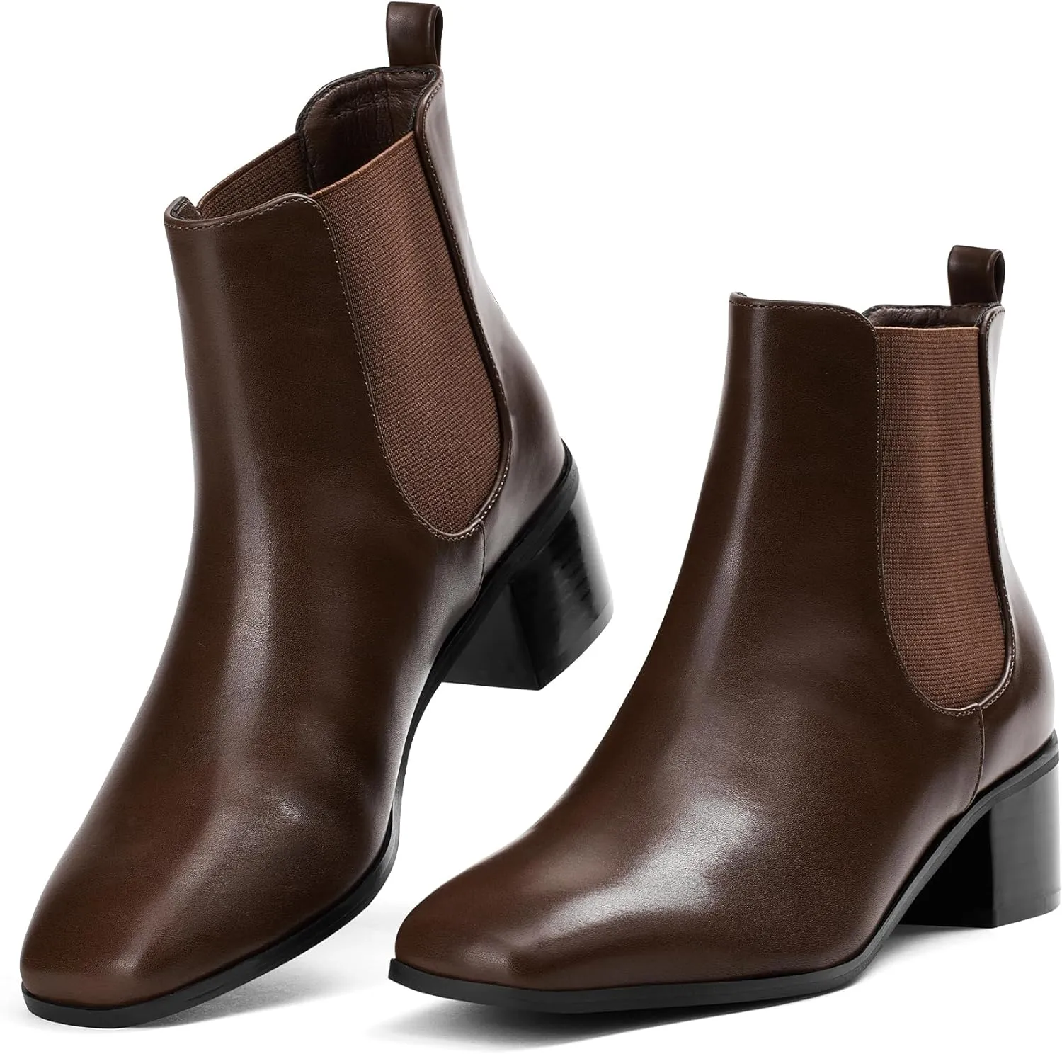 Elisabet Tang Women's Chunky Heel Chelsea Boots,2 Inch Fashion Square Toe Low Block Heel Ankle Booties Slip On Elastic Fall Booties Shoes