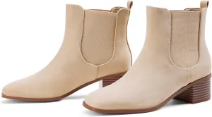 Elisabet Tang Women's Chunky Heel Chelsea Boots,2 Inch Fashion Square Toe Low Block Heel Ankle Booties Slip On Elastic Fall Booties Shoes