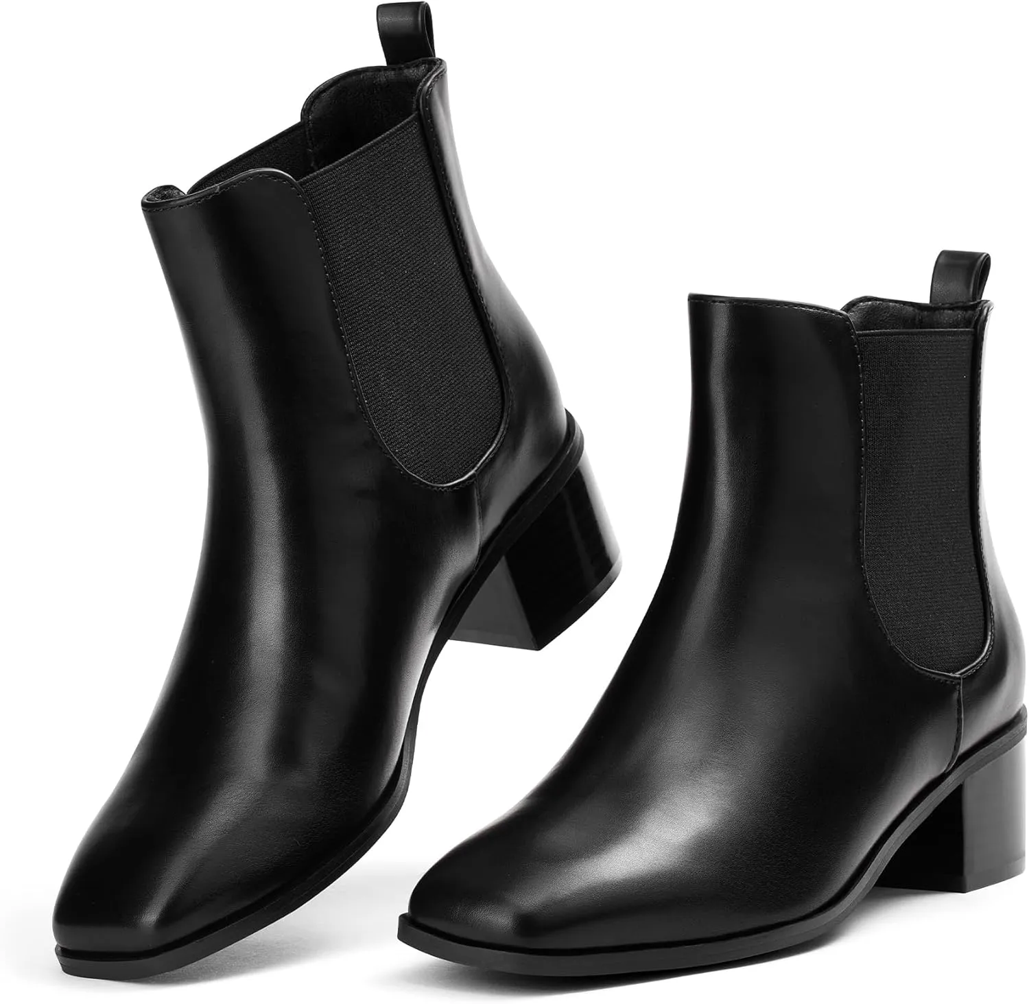 Elisabet Tang Women's Chunky Heel Chelsea Boots,2 Inch Fashion Square Toe Low Block Heel Ankle Booties Slip On Elastic Fall Booties Shoes