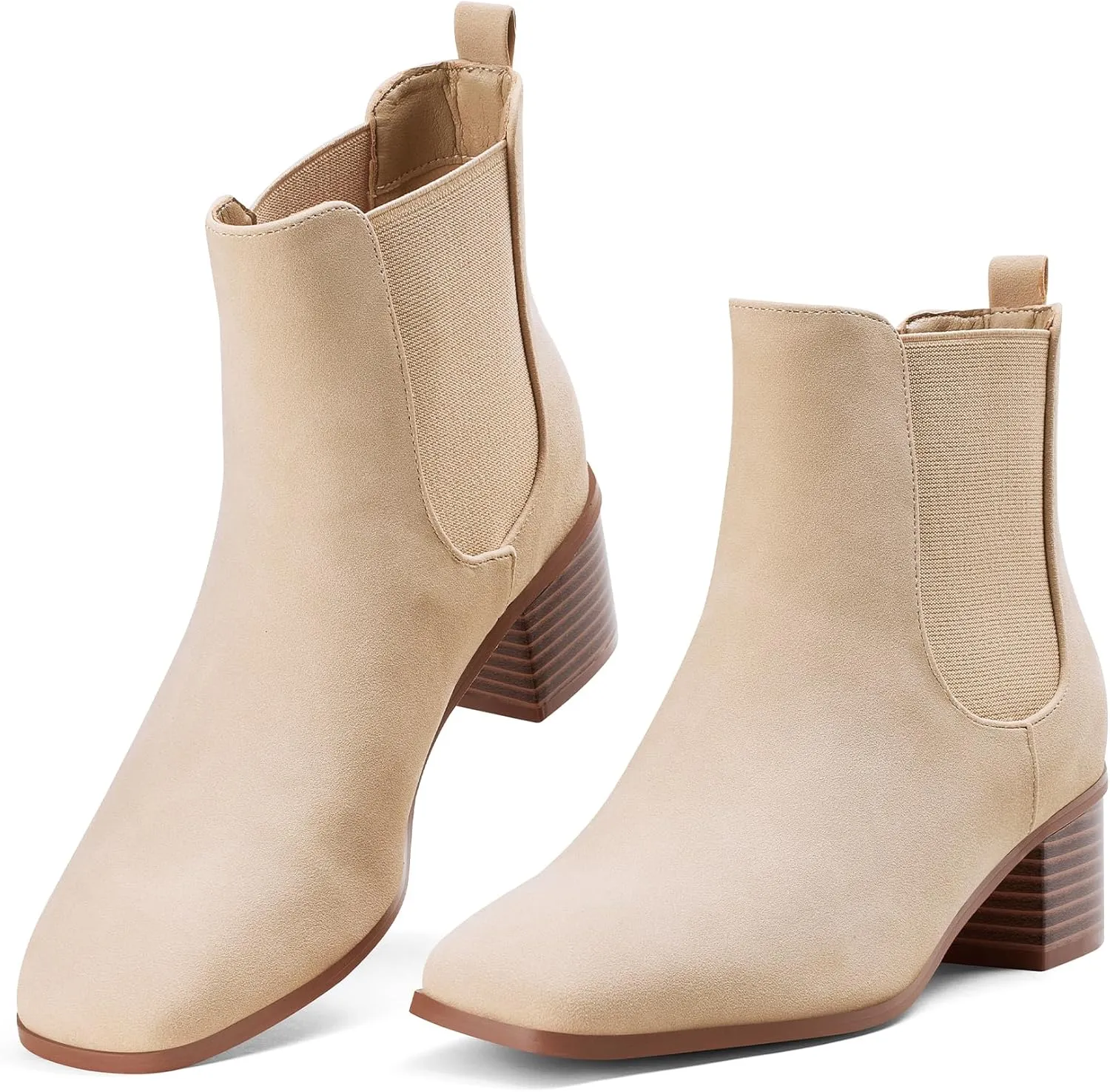 Elisabet Tang Women's Chunky Heel Chelsea Boots,2 Inch Fashion Square Toe Low Block Heel Ankle Booties Slip On Elastic Fall Booties Shoes