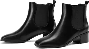 Elisabet Tang Women's Chunky Heel Chelsea Boots,2 Inch Fashion Square Toe Low Block Heel Ankle Booties Slip On Elastic Fall Booties Shoes