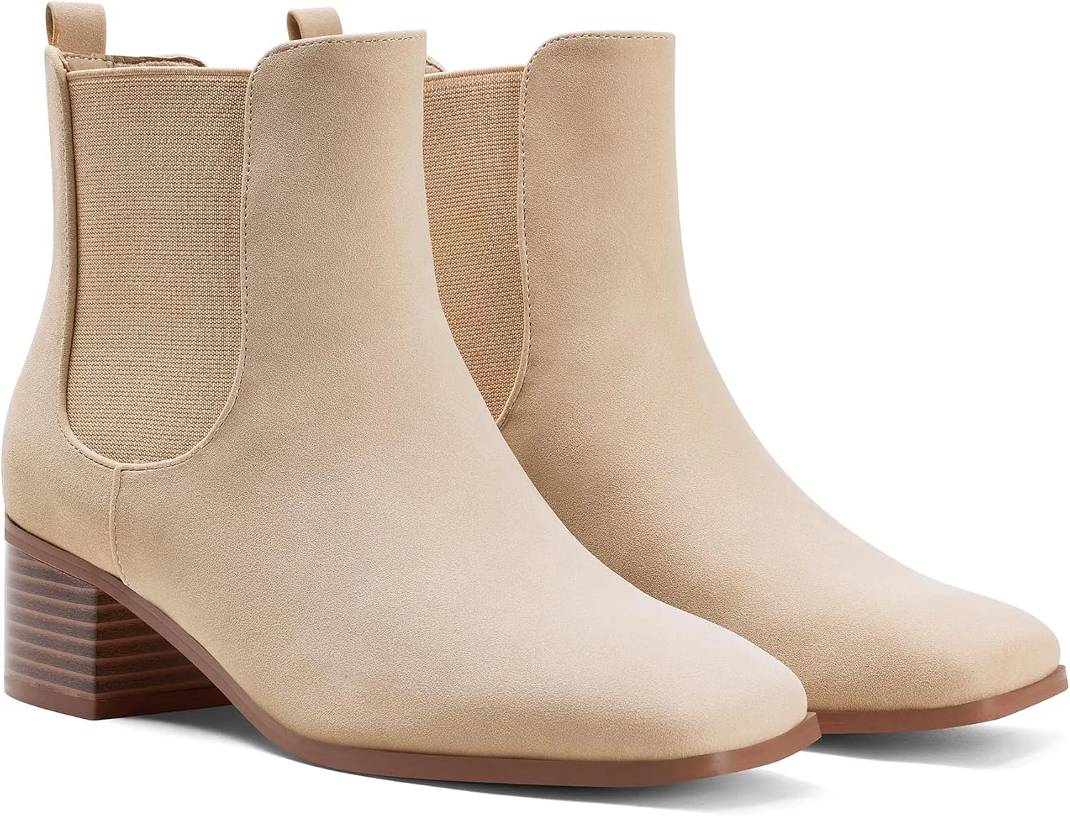 Elisabet Tang Women's Chunky Heel Chelsea Boots,2 Inch Fashion Square Toe Low Block Heel Ankle Booties Slip On Elastic Fall Booties Shoes