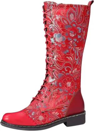 Extra Wide Calf Boots for Women Brown Black Knee High Boots for Women Low Heel Pointed Toe Black Western Boots Women Square Extra Wide Leg Cowgirl Boots Women Womens Black and White Cowboy Boot