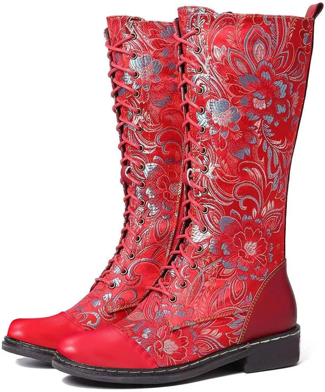 Extra Wide Calf Boots for Women Brown Black Knee High Boots for Women Low Heel Pointed Toe Black Western Boots Women Square Extra Wide Leg Cowgirl Boots Women Womens Black and White Cowboy Boot