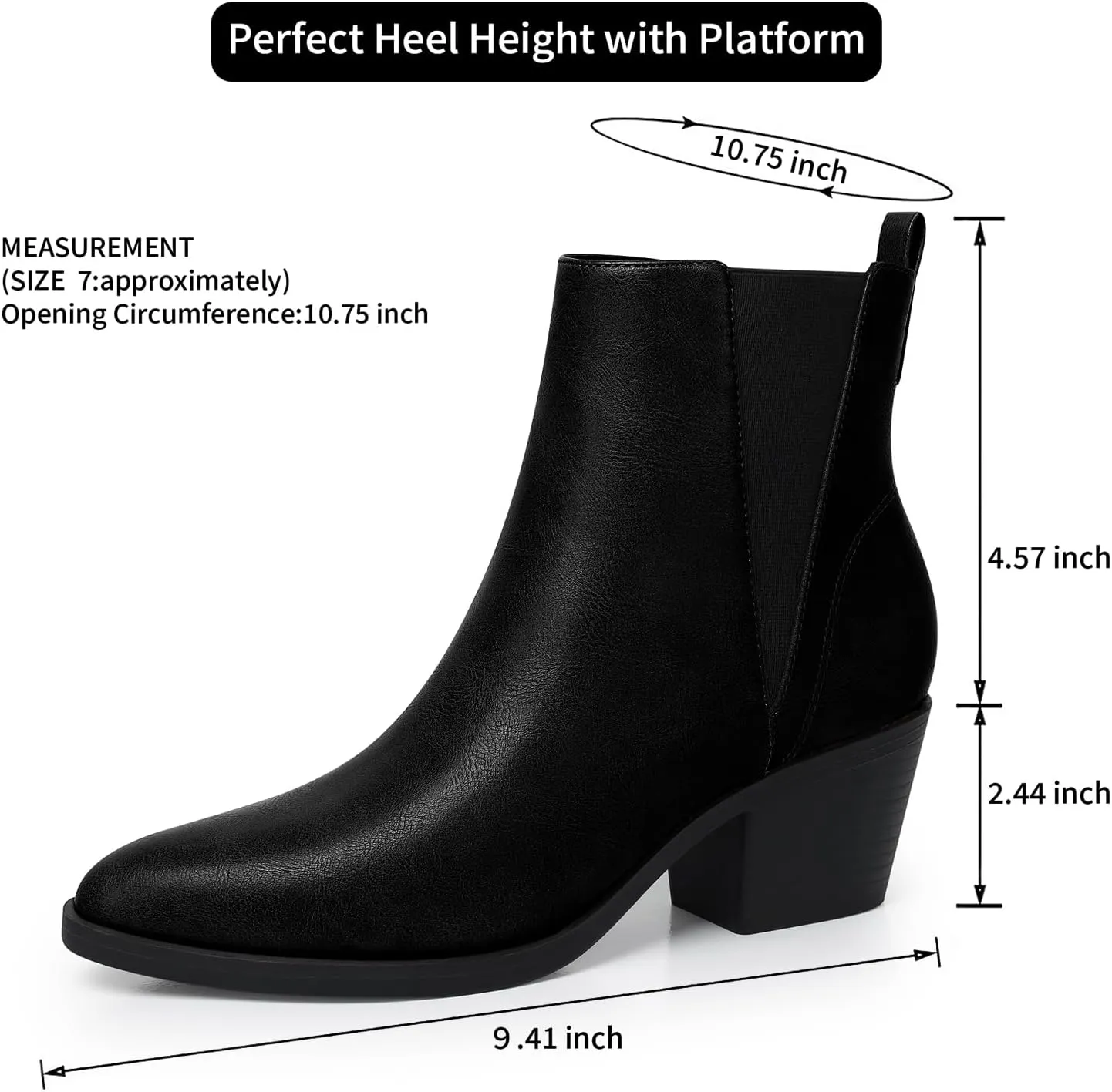 FAMITION Womens Ankle Boots Heel: Pointed Toe Winter Fall Slip On Chelsea Booties Zipper Dressy Shoes