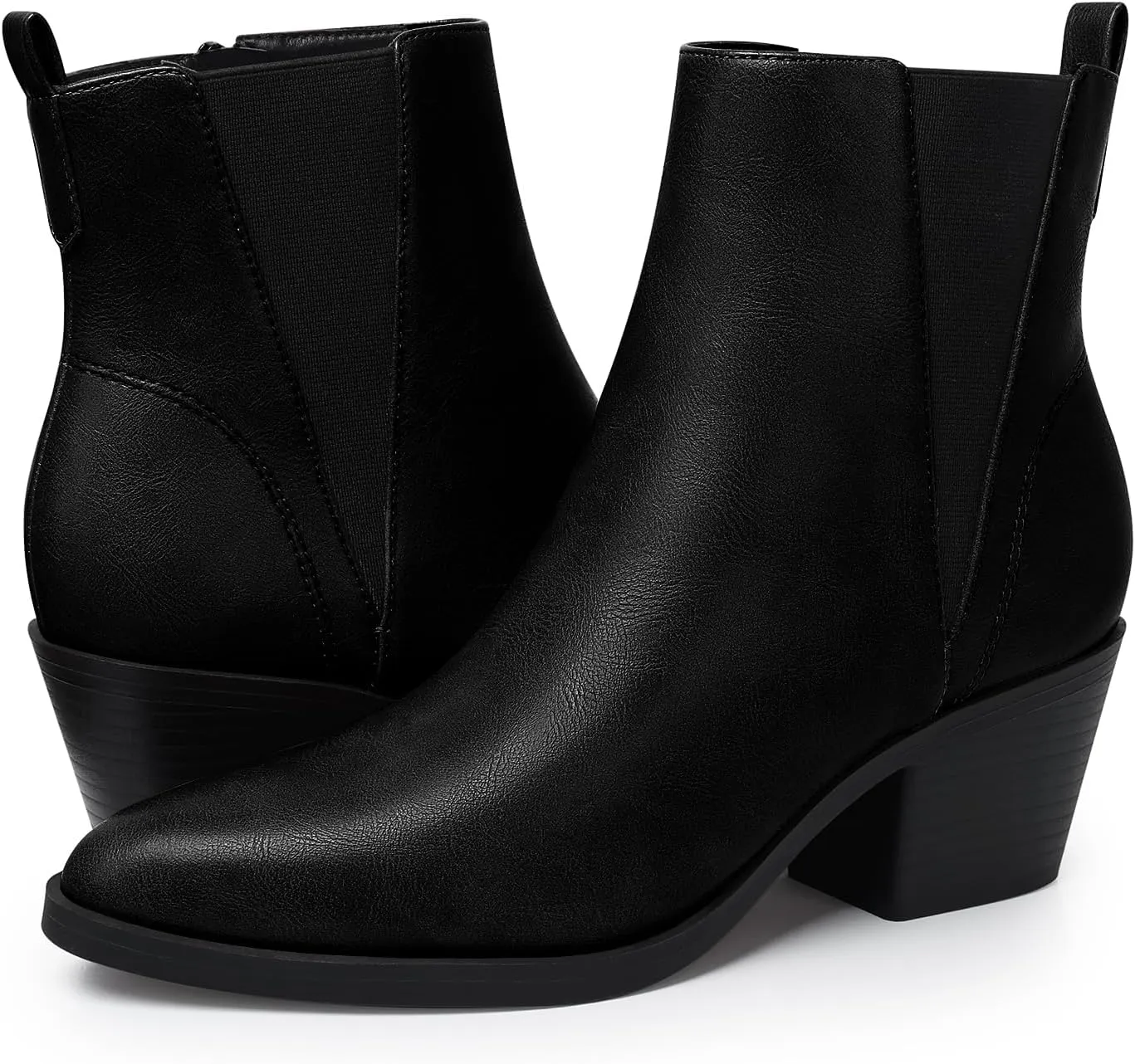 FAMITION Womens Ankle Boots Heel: Pointed Toe Winter Fall Slip On Chelsea Booties Zipper Dressy Shoes