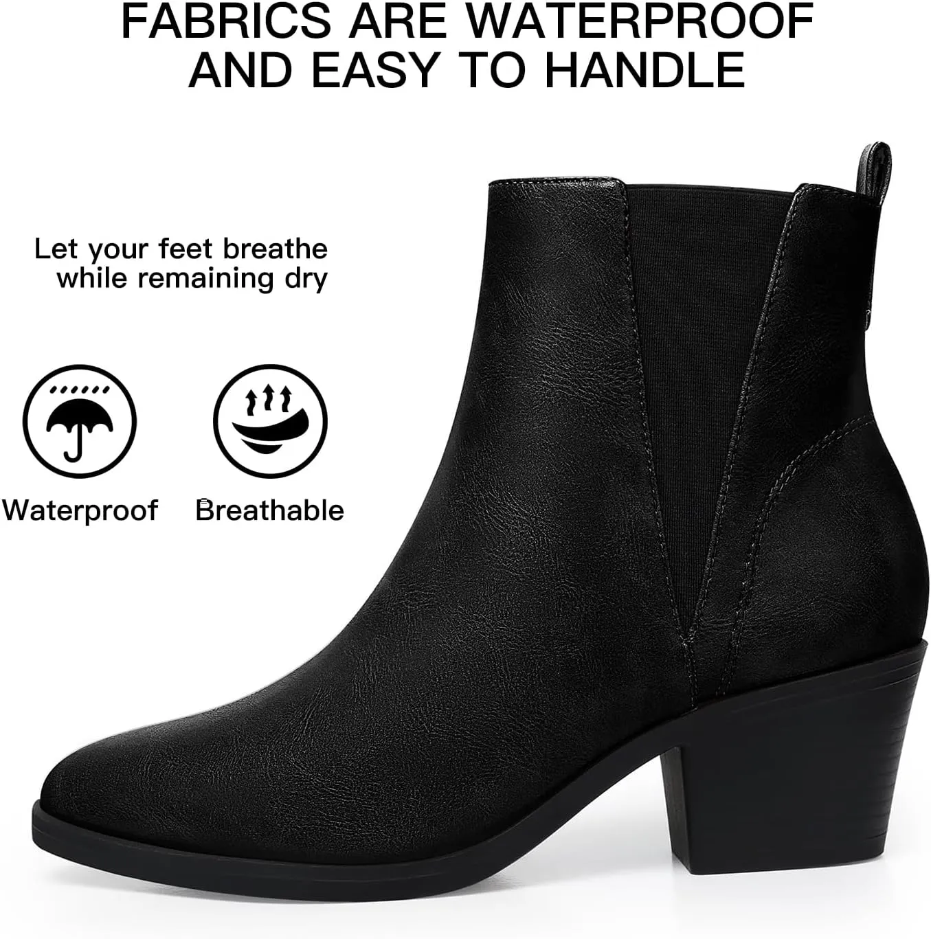FAMITION Womens Ankle Boots Heel: Pointed Toe Winter Fall Slip On Chelsea Booties Zipper Dressy Shoes