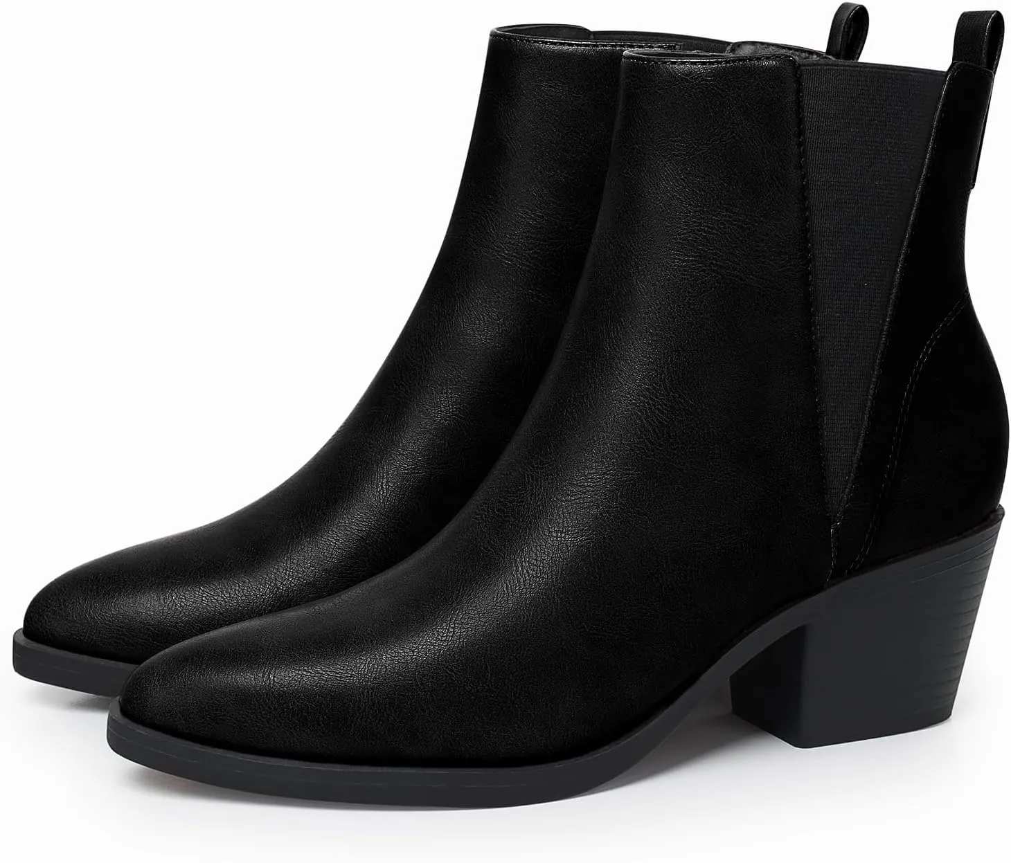 FAMITION Womens Ankle Boots Heel: Pointed Toe Winter Fall Slip On Chelsea Booties Zipper Dressy Shoes