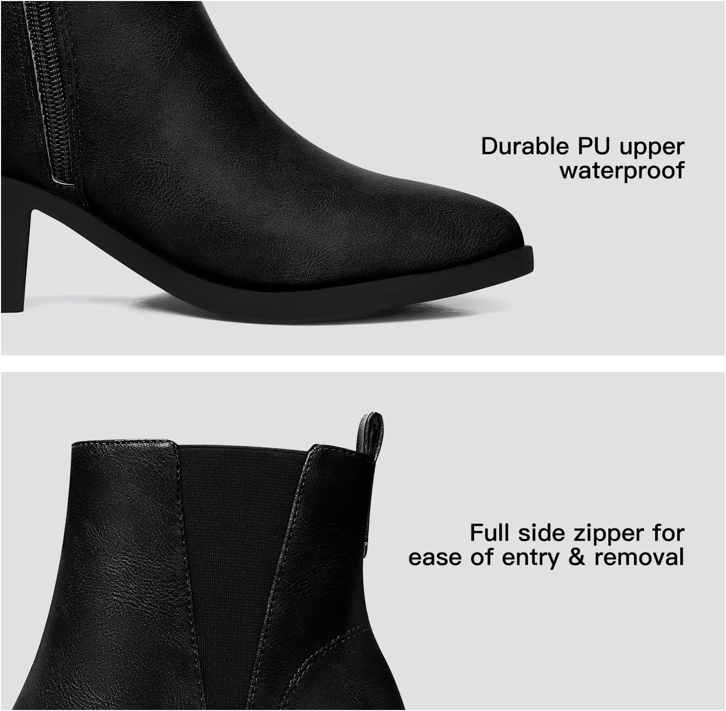 FAMITION Womens Ankle Boots Heel: Pointed Toe Winter Fall Slip On Chelsea Booties Zipper Dressy Shoes