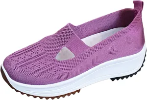 Fashion Summer Women Sports Shoes Flat Bottom Non Slip Mesh Hollow Upper Breathable Soft Slip On Low Top Platform Shoe