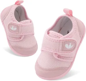 FEETCITY Baby First Walker Shoes Boys Girls Canvas Shoes Newborn Crib Shoes Anti-Slip Star Sneaker Pink