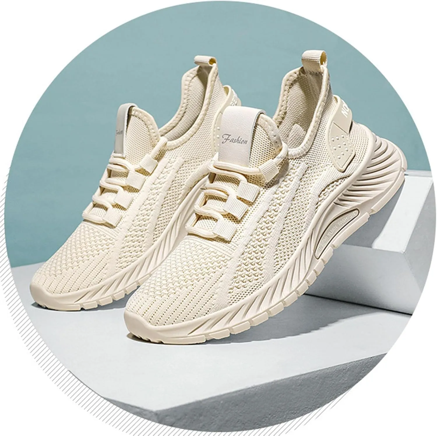 Flying Weaving Sneakers Women New Korean Fashion Round Head Lace Up Casual Shoes Thick Bottom Running Shoes Working