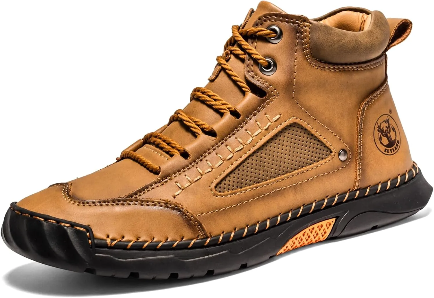 FLYLAND Men's Casual Leather Fashion Sneakers Ankle Chukka Boots Handmade Lightweight Loafers Mid-top Dress Boots Walking Driving Shoes