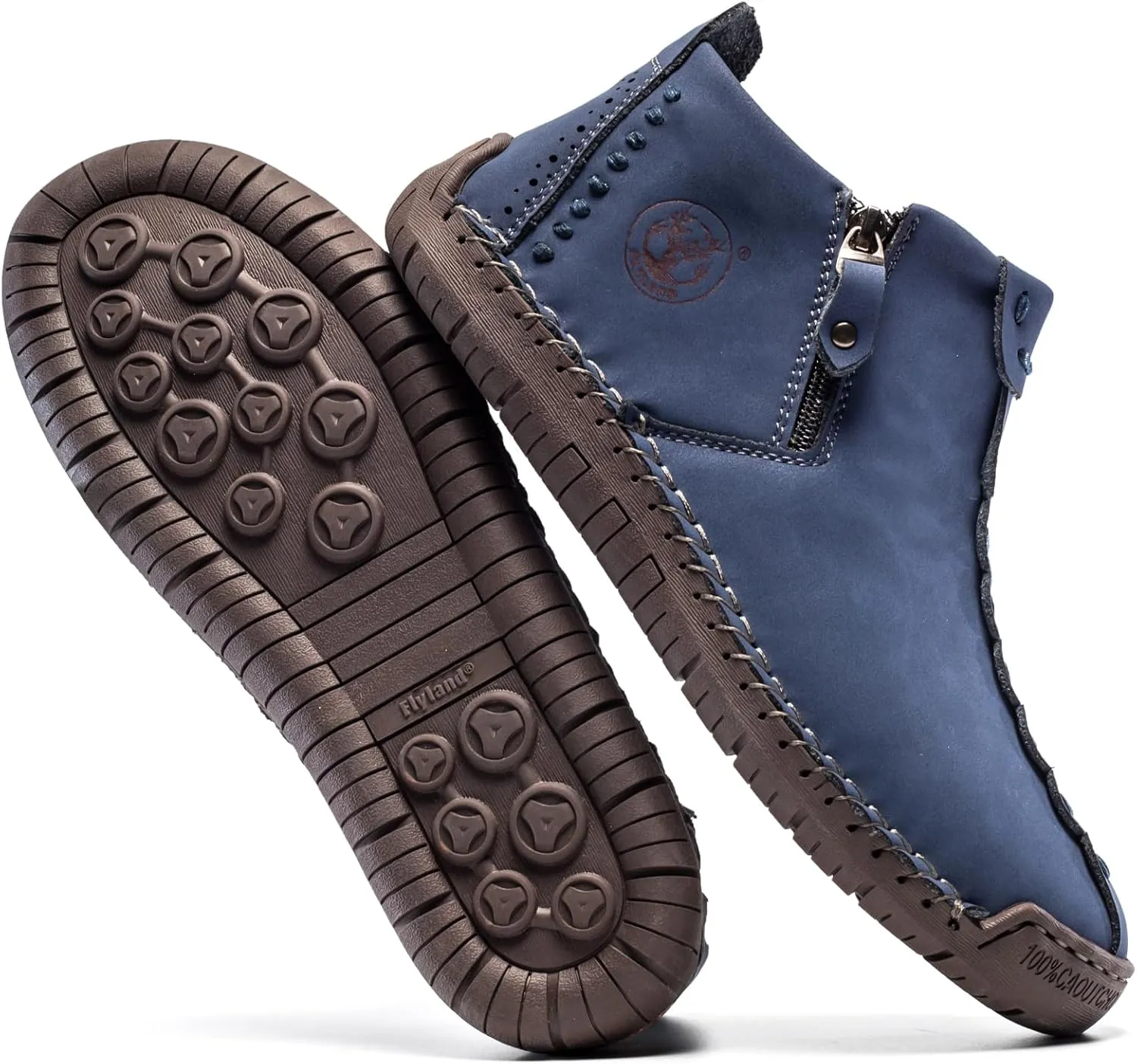 FLYLAND Men's Casual Leather Handmade Fashion Sneakers Ankle Chukka Boots Lightweight Mid-top Dress Shoes Walking Driving Shoe