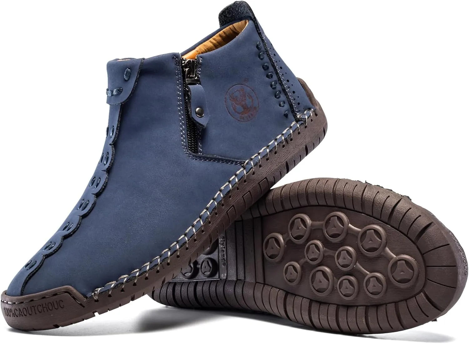 FLYLAND Men's Casual Leather Handmade Fashion Sneakers Ankle Chukka Boots Lightweight Mid-top Dress Shoes Walking Driving Shoe