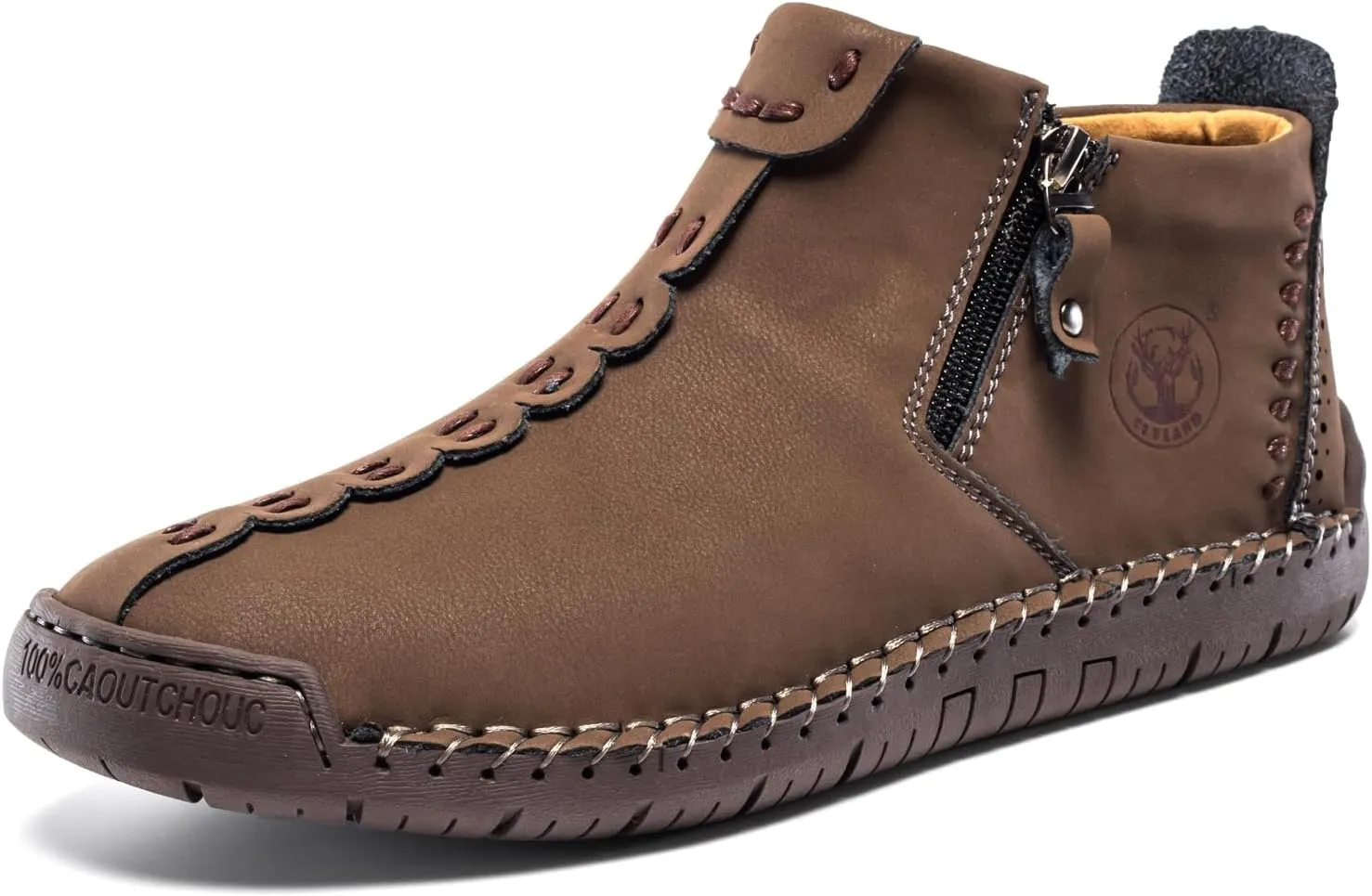 FLYLAND Men's Casual Leather Handmade Fashion Sneakers Ankle Chukka Boots Lightweight Mid-top Dress Shoes Walking Driving Shoe