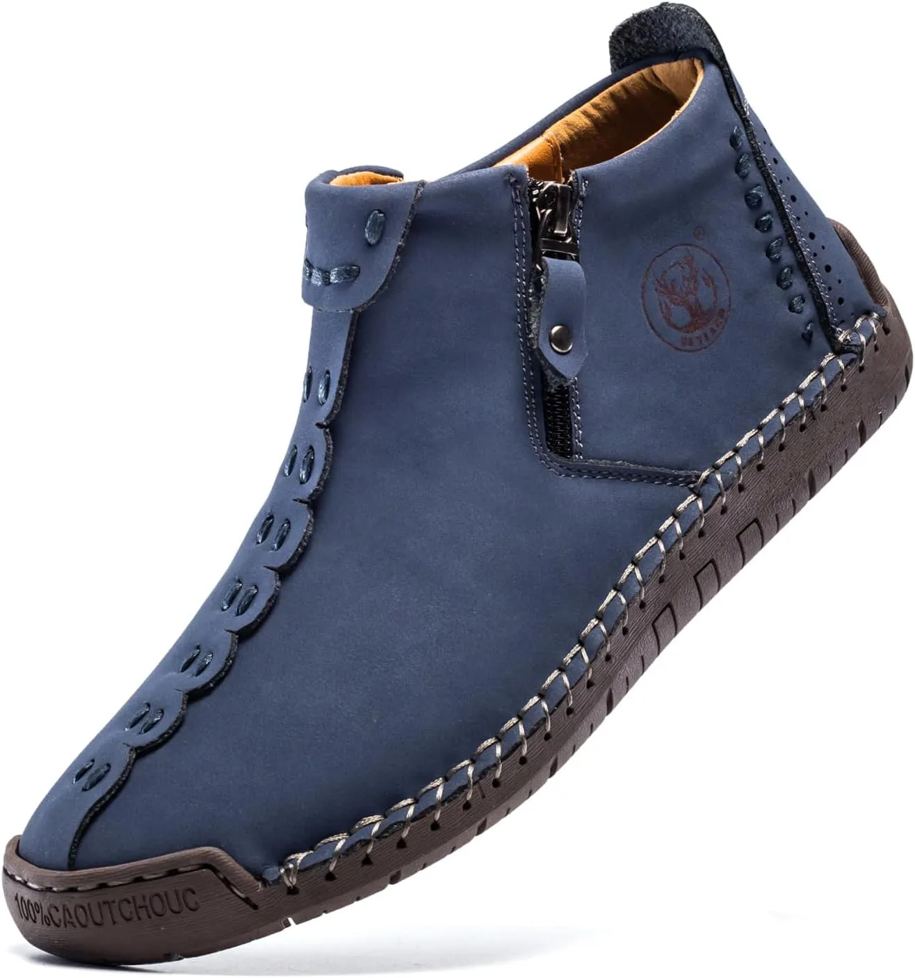 FLYLAND Men's Casual Leather Handmade Fashion Sneakers Ankle Chukka Boots Lightweight Mid-top Dress Shoes Walking Driving Shoe