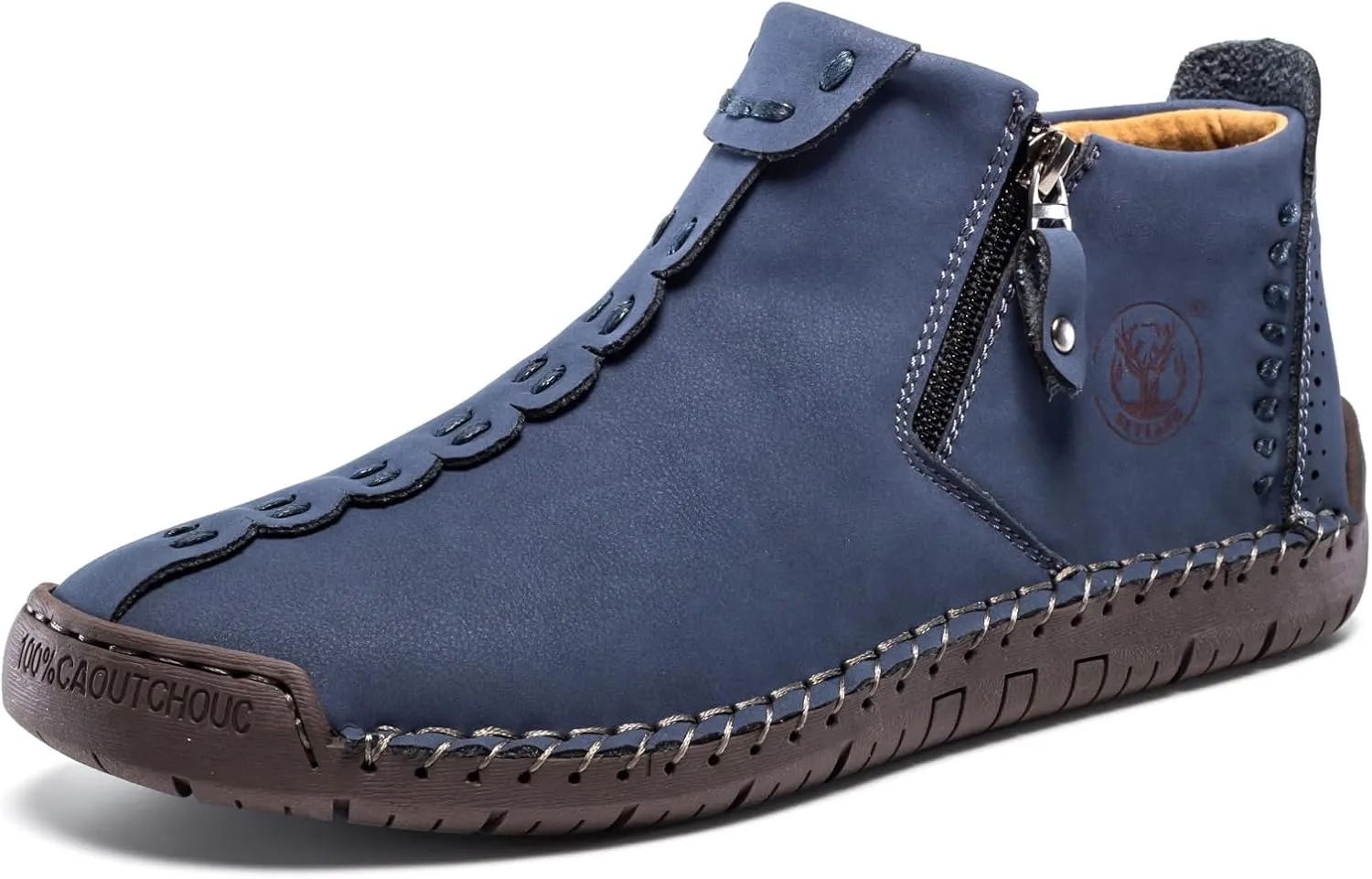FLYLAND Men's Casual Leather Handmade Fashion Sneakers Ankle Chukka Boots Lightweight Mid-top Dress Shoes Walking Driving Shoe