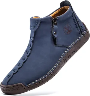 FLYLAND Men's Casual Leather Handmade Fashion Sneakers Ankle Chukka Boots Lightweight Mid-top Dress Shoes Walking Driving Shoe