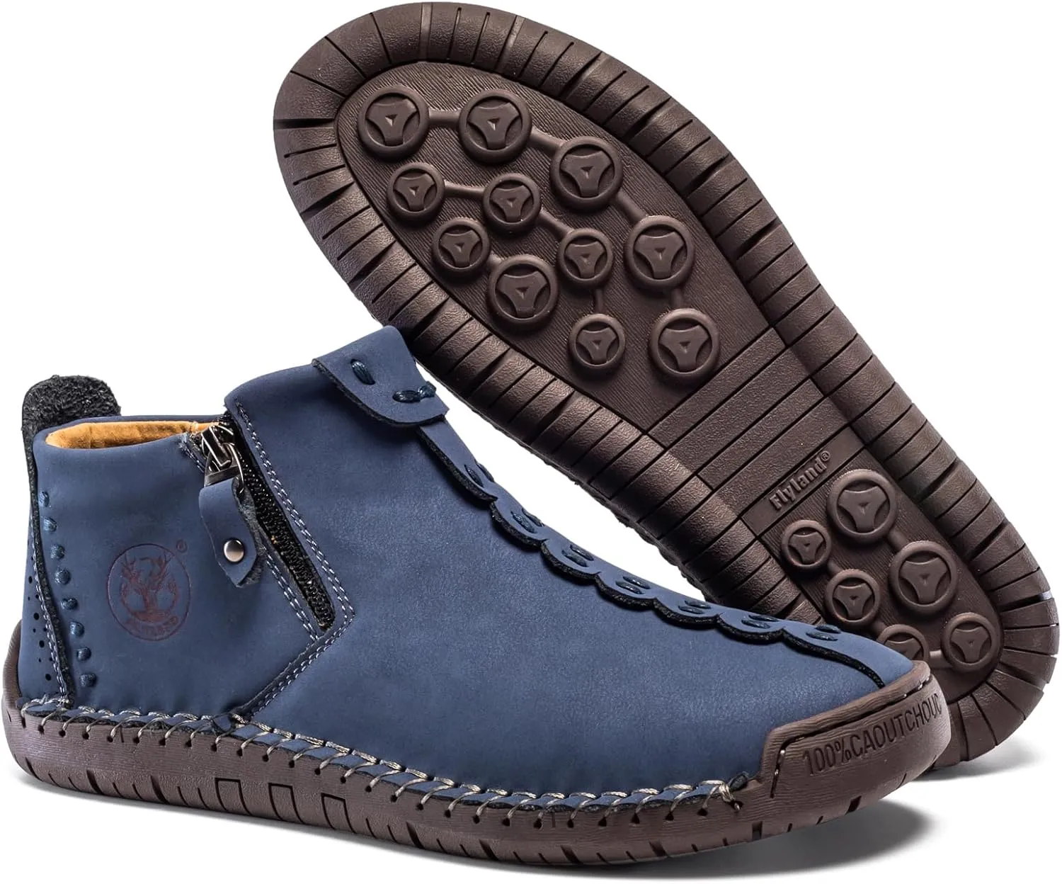 FLYLAND Men's Casual Leather Handmade Fashion Sneakers Ankle Chukka Boots Lightweight Mid-top Dress Shoes Walking Driving Shoe