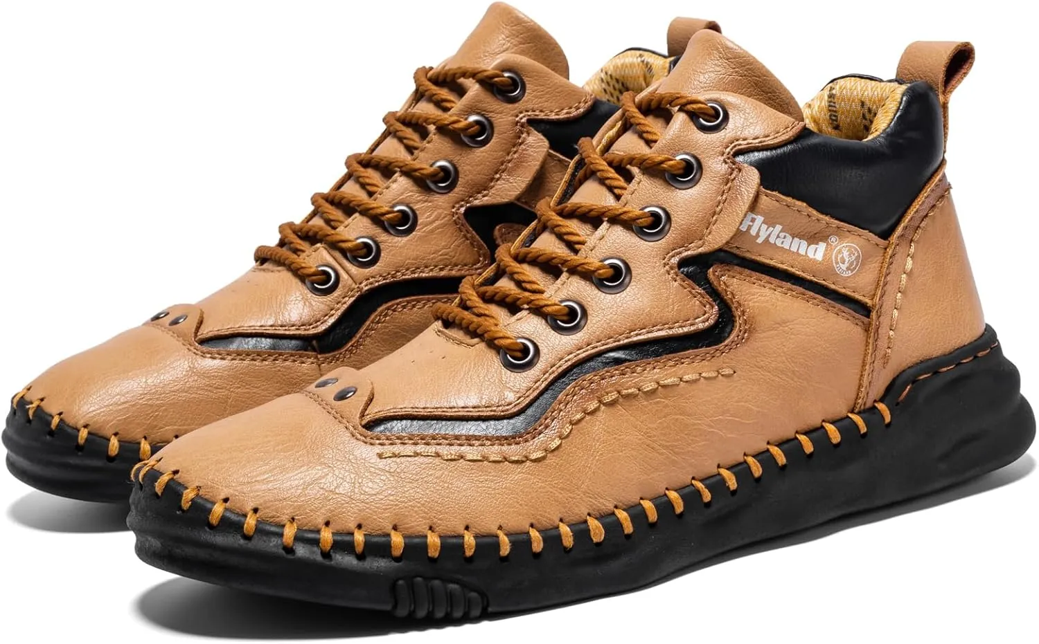 FLYLAND Mens Casual Leather Shoes Ankle Chukka Boots Handmade Retro British Walking Daily Work Office Sneakers Shoes for Male