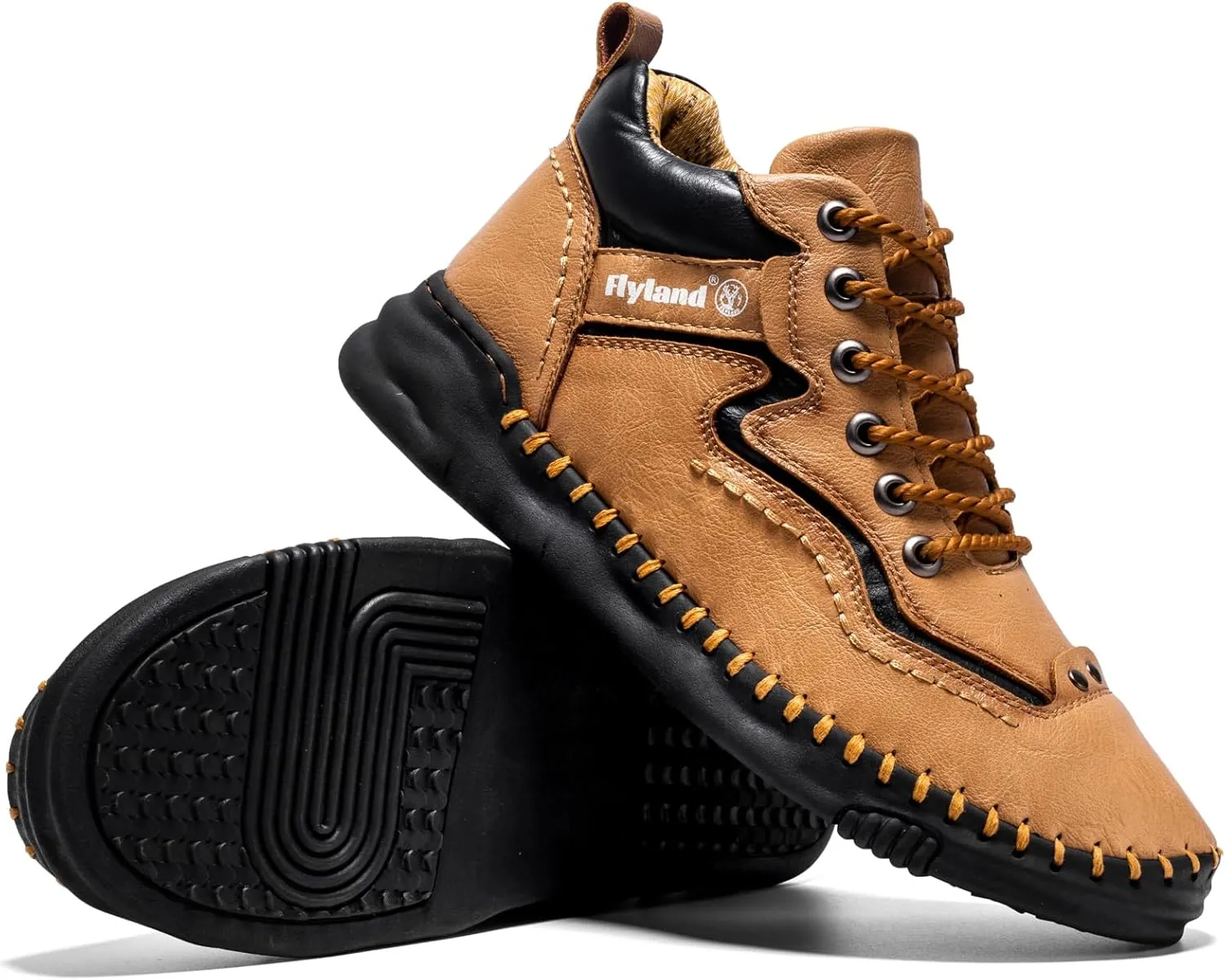 FLYLAND Mens Casual Leather Shoes Ankle Chukka Boots Handmade Retro British Walking Daily Work Office Sneakers Shoes for Male