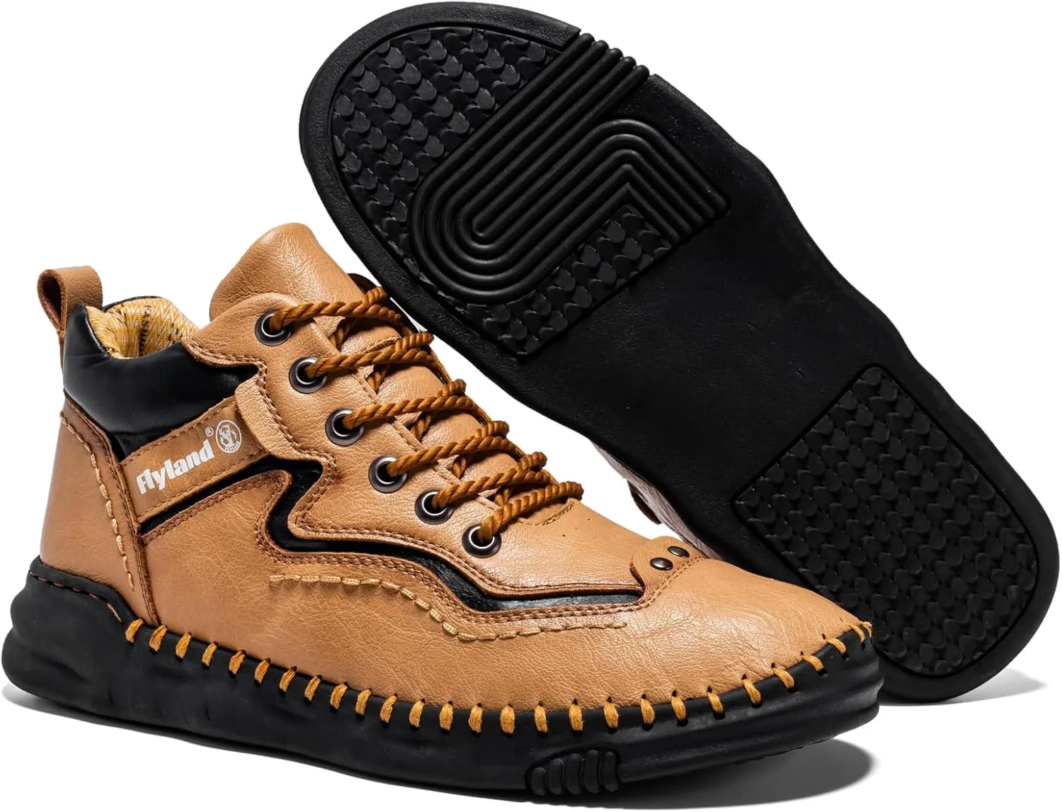 FLYLAND Mens Casual Leather Shoes Ankle Chukka Boots Handmade Retro British Walking Daily Work Office Sneakers Shoes for Male