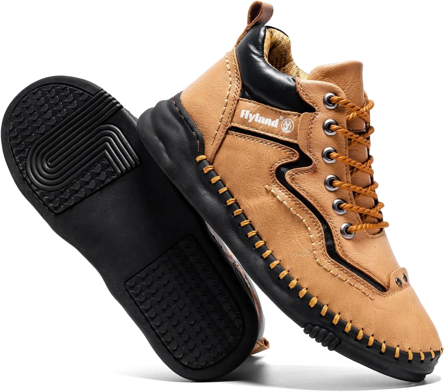 FLYLAND Mens Casual Leather Shoes Ankle Chukka Boots Handmade Retro British Walking Daily Work Office Sneakers Shoes for Male