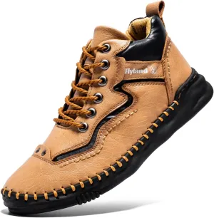 FLYLAND Mens Casual Leather Shoes Ankle Chukka Boots Handmade Retro British Walking Daily Work Office Sneakers Shoes for Male