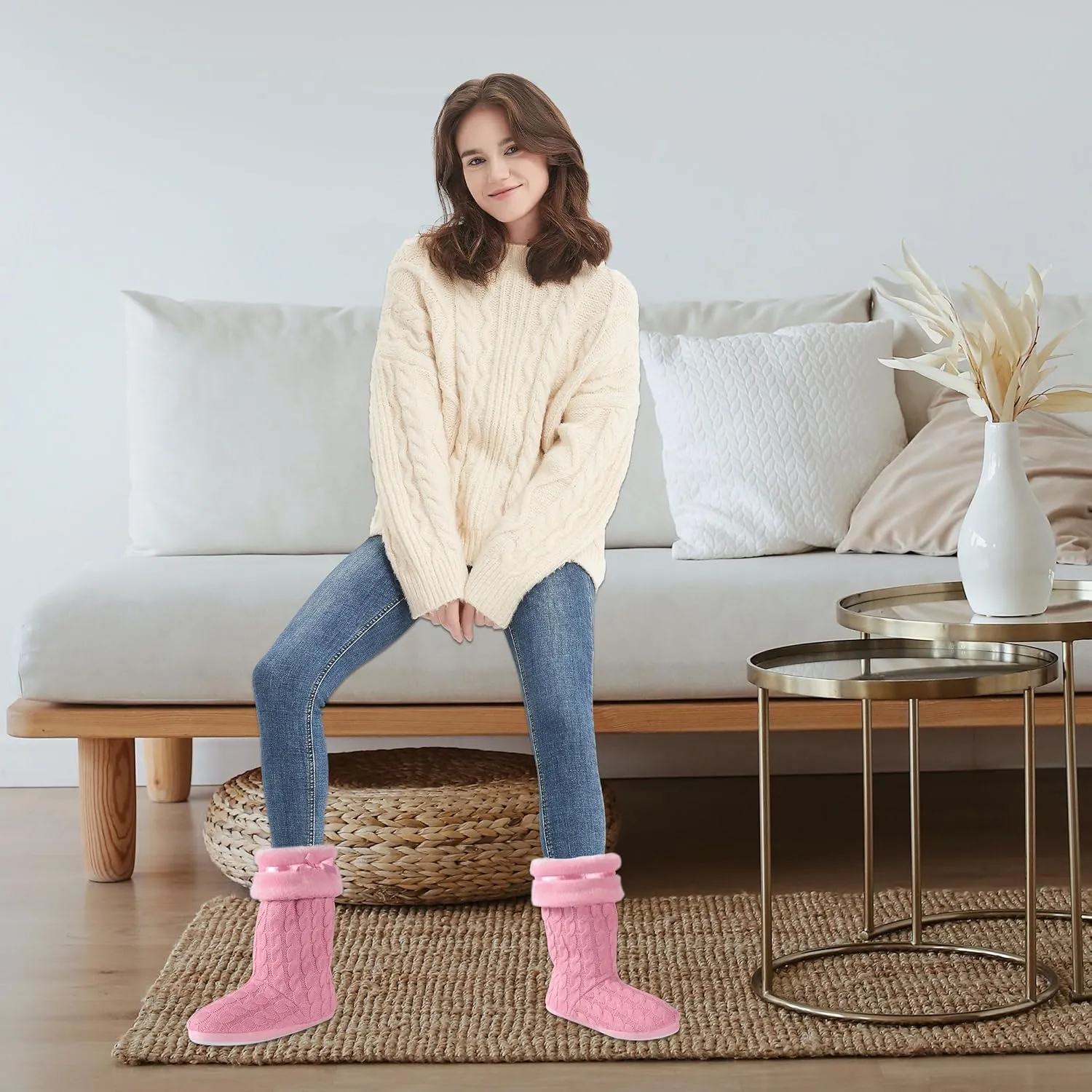 Forfoot Slipper Boots for Women, Cozy Fleece Non Slip Indoor House Shoes