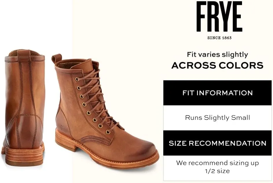 Frye Veronica Womens Combat Boots Crafted from Hand-Burnished Vintage Italian Leather with Genuine Stitch-Down Welt Construction and Leather Lining  6  Shaft Height