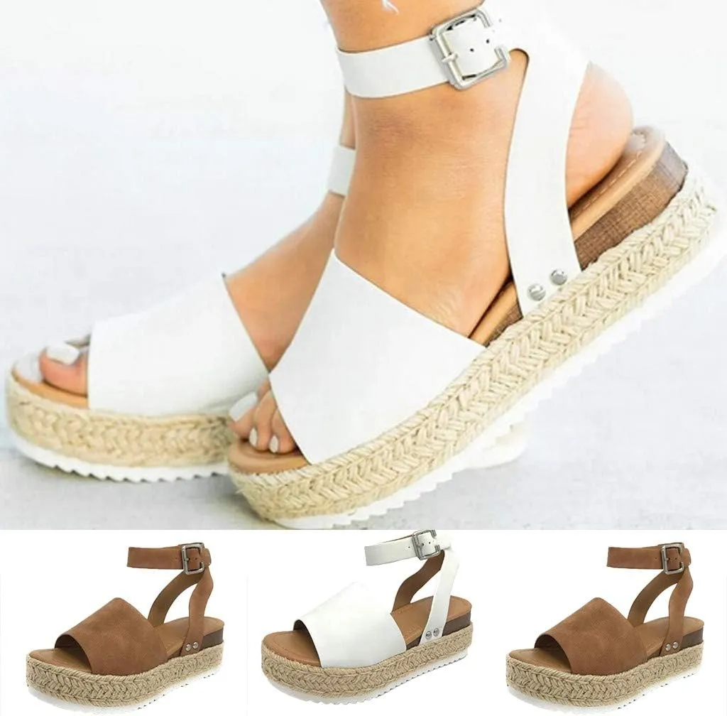 Gibobby Platform Shoes for Women,Ladies Open Toe Bohemia Weaving Sandals Ankle Strap Buckle Sandal Wedges Shoes
