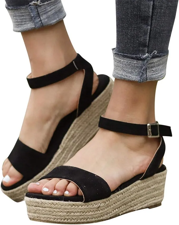 Gibobby Sandals for Women Wide Width,Women's Platform Sandals Casual Summer Flatform Ankle Buckle Strap Open Toe Sandals