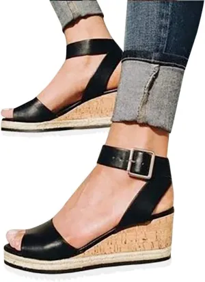 Gibobby Sandals for Women Wide Width,Women's Platform Sandals Casual Summer Flatform Ankle Buckle Strap Open Toe Sandals