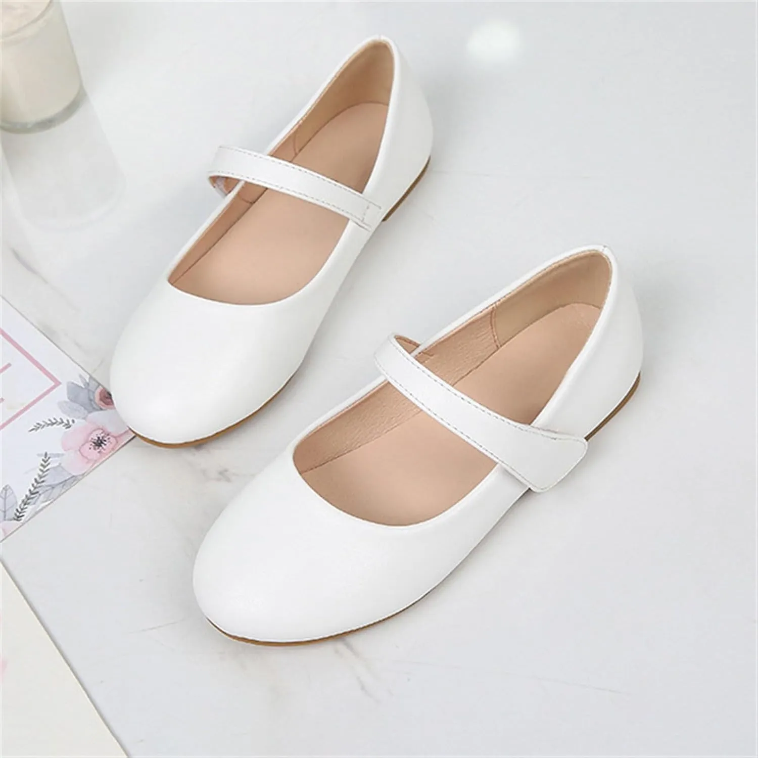 Girls Closed Toe Mary Jane Flat Big Kids School 𝐔niform Dress Low Heel Princess Hook And Loop Dress Shoes