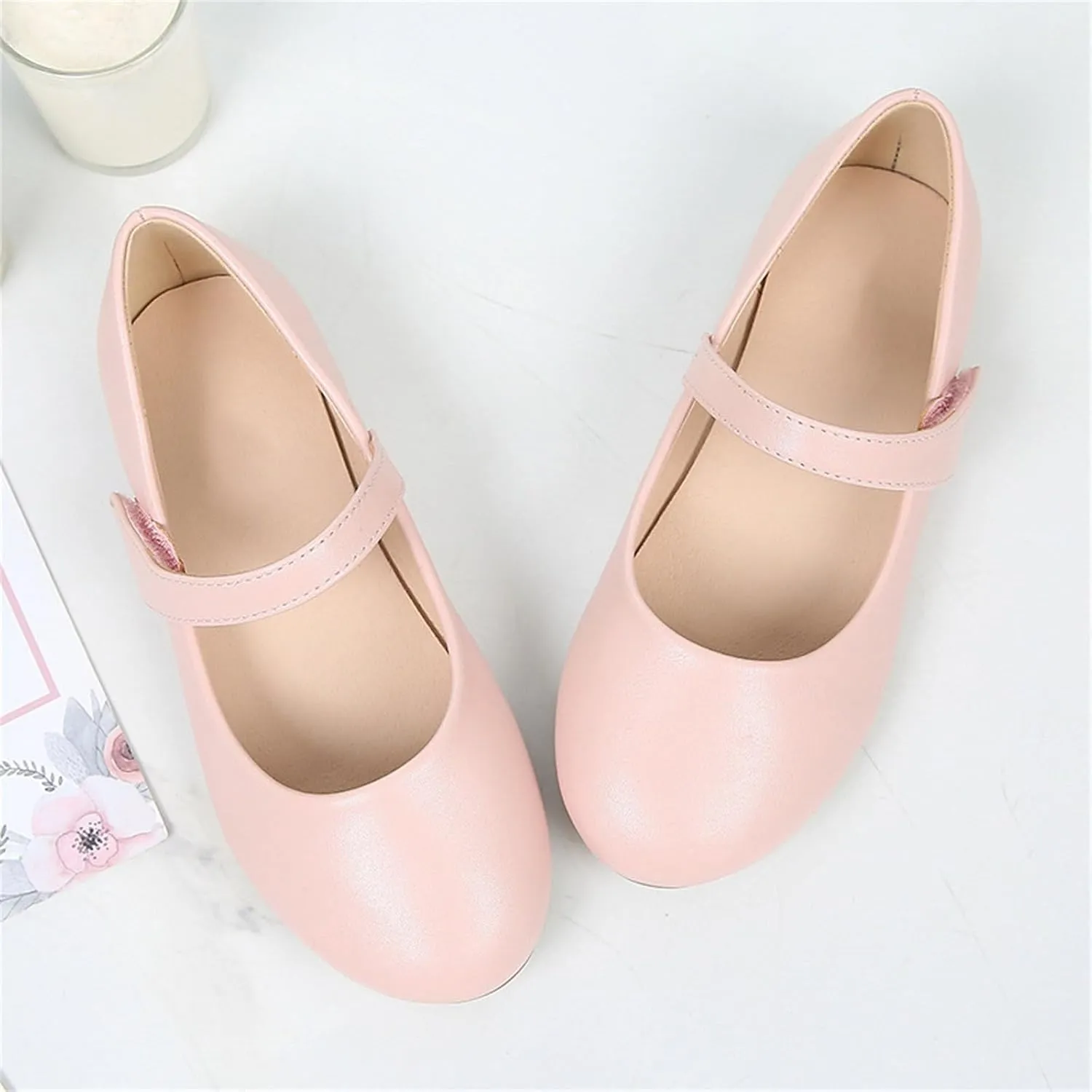 Girls Closed Toe Mary Jane Flat Big Kids School 𝐔niform Dress Low Heel Princess Hook And Loop Dress Shoes