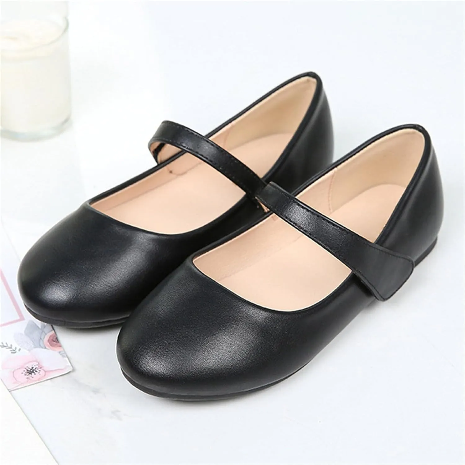 Girls Closed Toe Mary Jane Flat Big Kids School niform Dress Low Heel Princess Hook And Loop Dress Shoes
