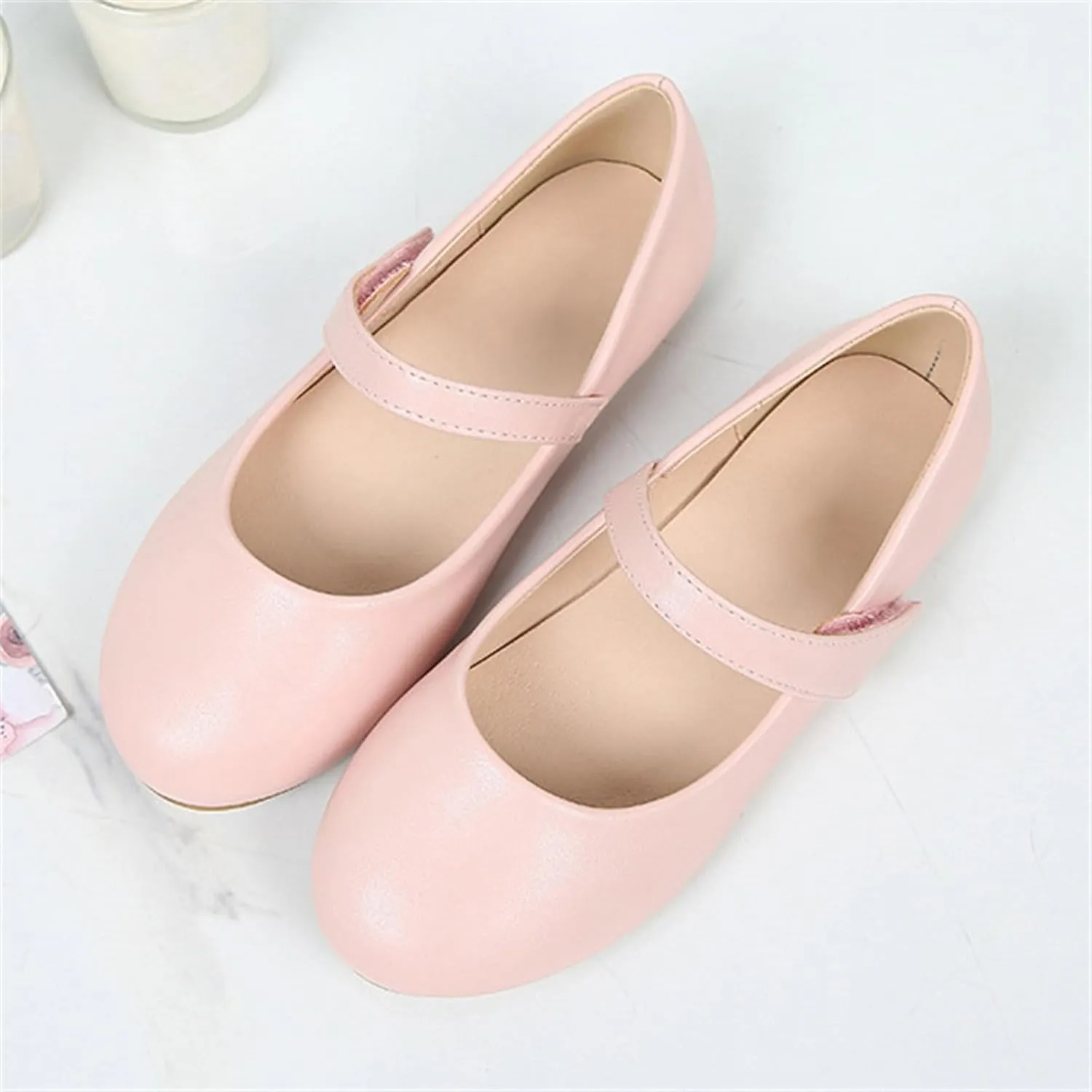 Girls Closed Toe Mary Jane Flat Big Kids School 𝐔niform Dress Low Heel Princess Hook And Loop Dress Shoes