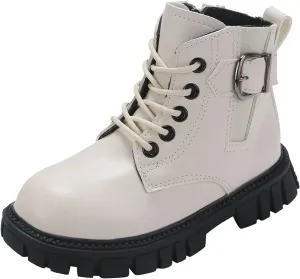 Girl's Combat Boots Ankle Booties Lace Up Side Zipper Riding Boots Faux Leather Short Booties (Little Kid/Big Kid)