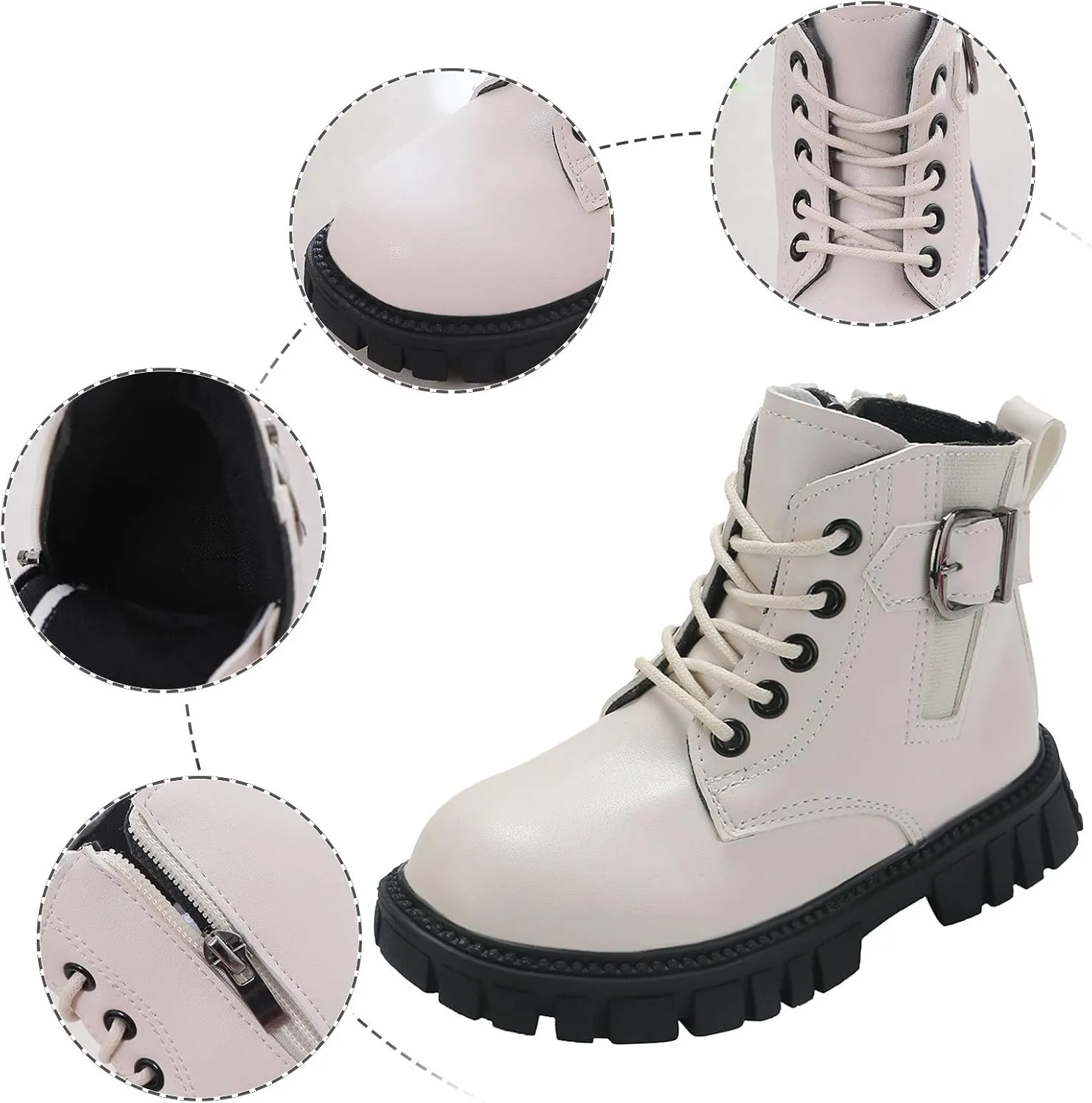 Girl's Combat Boots Ankle Booties Lace Up Side Zipper Riding Boots Faux Leather Short Booties (Little Kid/Big Kid)