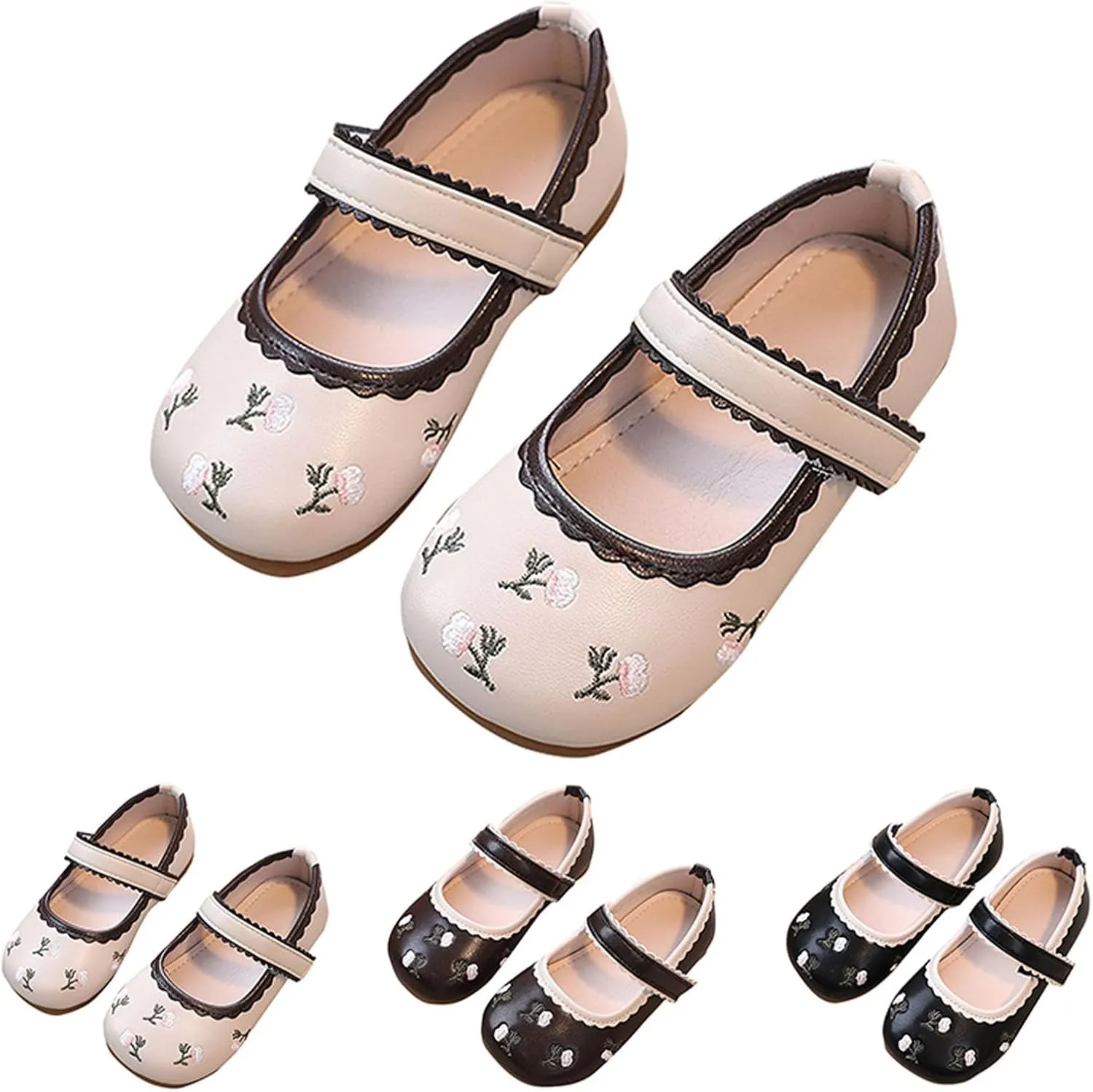 Girls Dress Shoes Flower Girl Dress Shoes Toddler Cute Floral Print Mary Jane Flats for Wedding Party School
