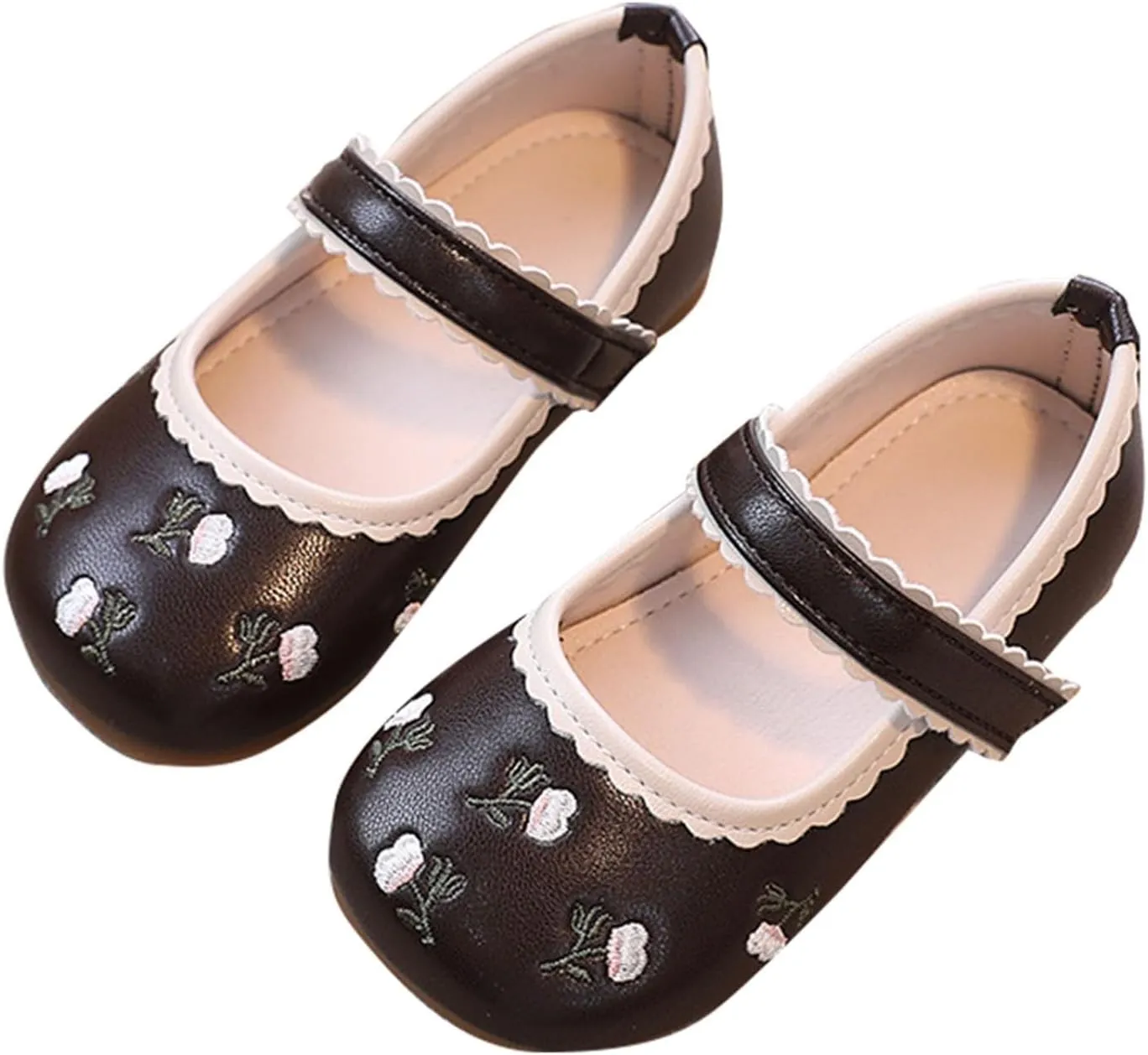 Girls Dress Shoes Flower Girl Dress Shoes Toddler Cute Floral Print Mary Jane Flats for Wedding Party School