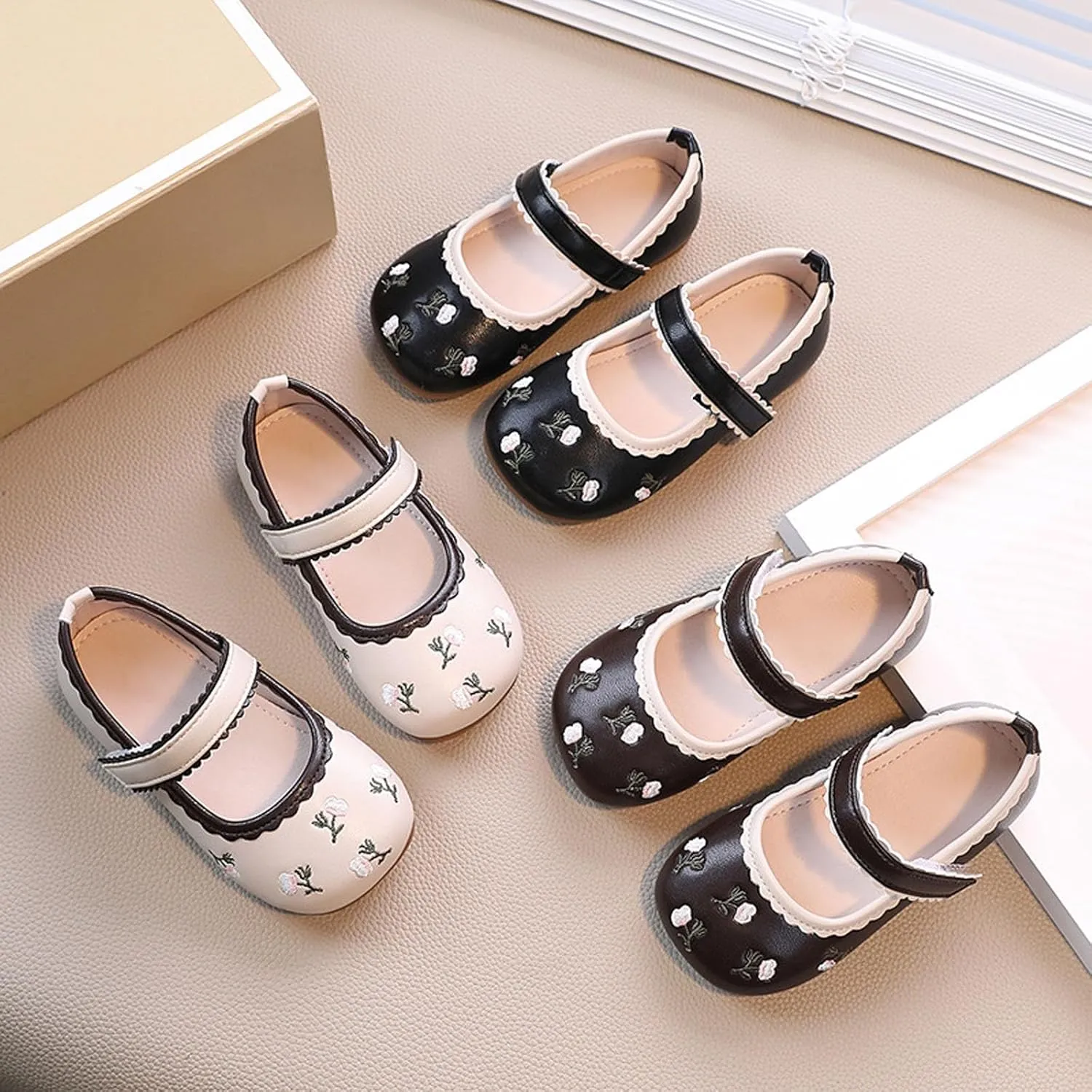 Girls Dress Shoes Flower Girl Dress Shoes Toddler Cute Floral Print Mary Jane Flats for Wedding Party School