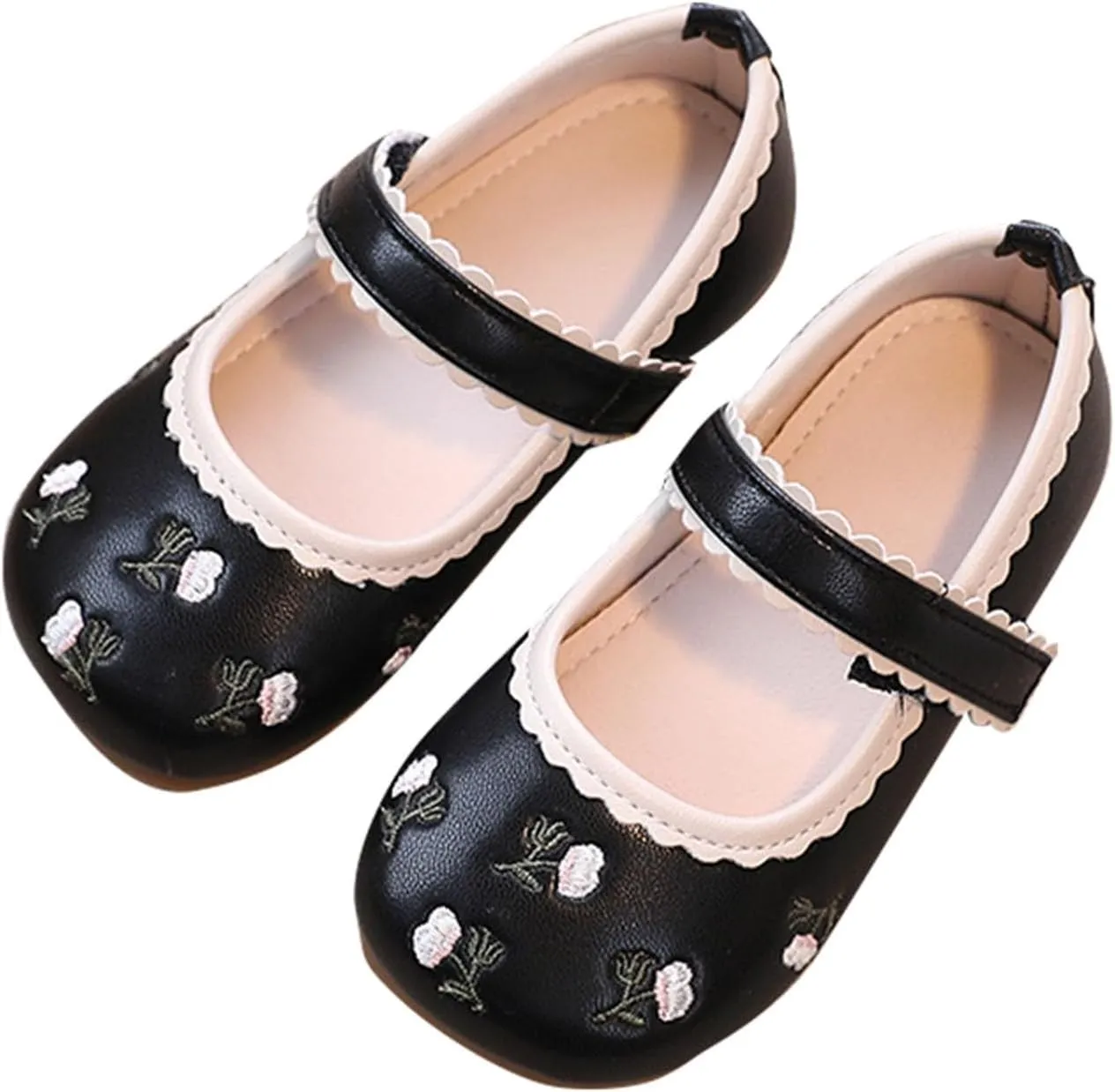 Girls Dress Shoes Flower Girl Dress Shoes Toddler Cute Floral Print Mary Jane Flats for Wedding Party School